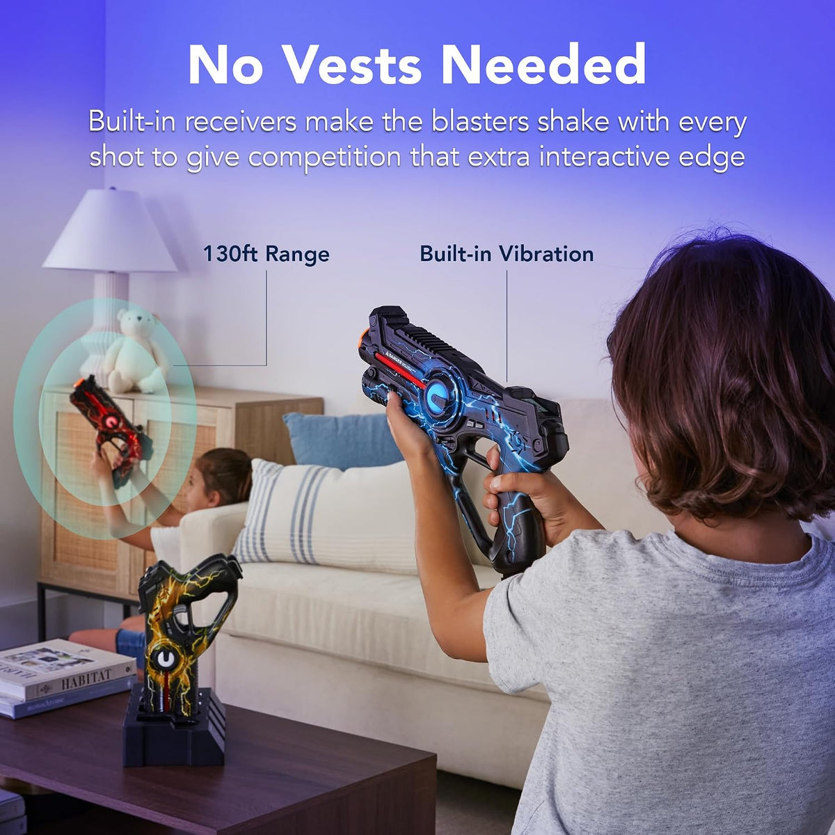 Set of 4 Laser Tag Blasters, Rechargeable Infrared Lazer Tag Set & Docking Station, No Vests Needed - Red/Yellow/Blue/Green