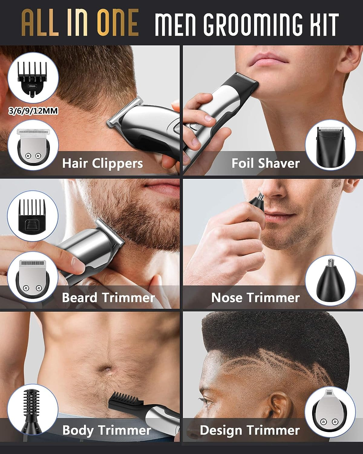 Beard Trimmer for Men | Waterproof Electric Razor & Hair Clipper Grooming Kit Fo