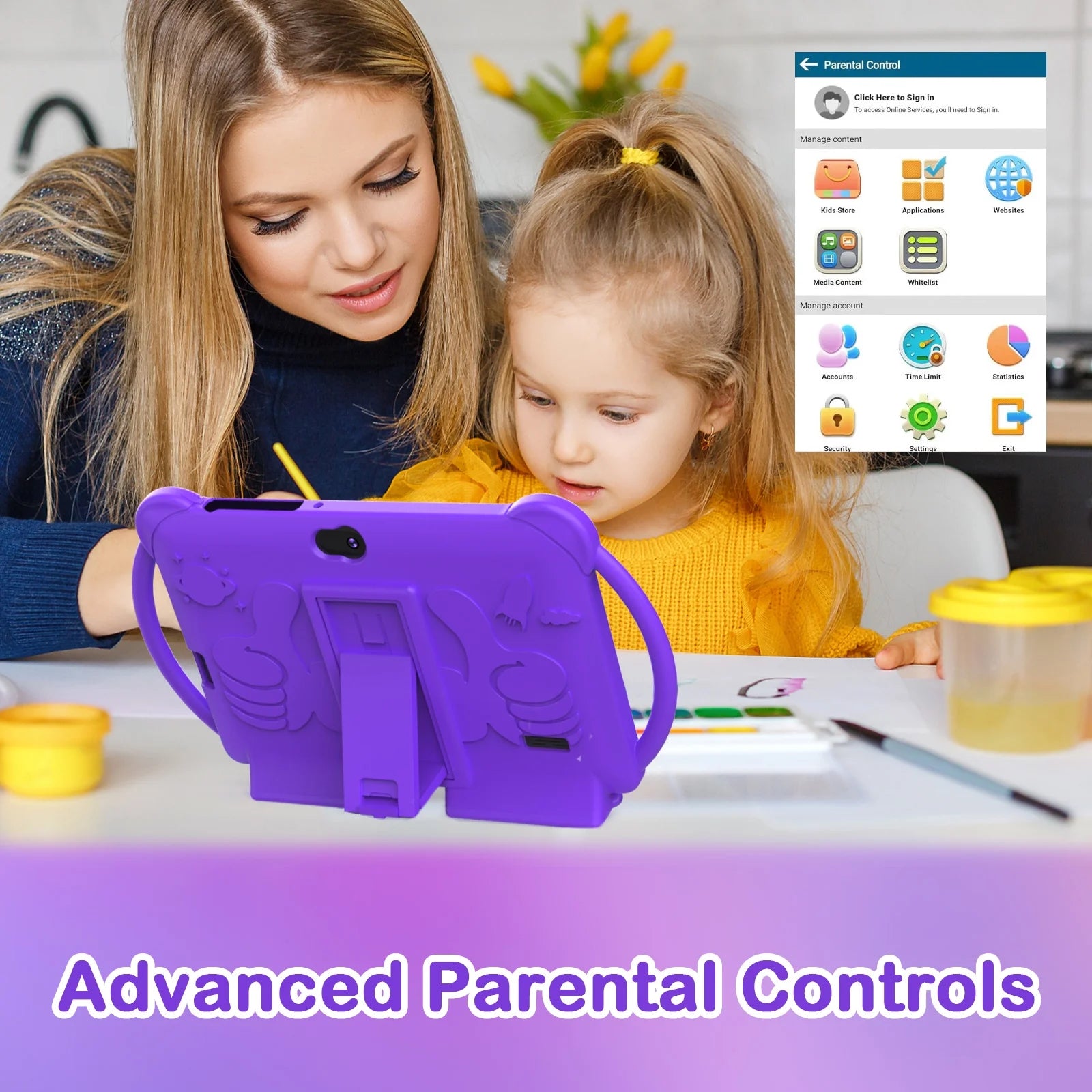 Android Tablet 7 Inch Kids Tablet with Protective Case, 4GB+32GB (Supports 512GB), Dual Cameras, 3000Mah Battery, Wifi 6, 1080P HD - Perfect Holiday/Birthday Gift