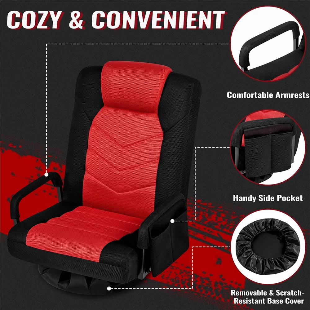 Swivel Floor Gaming Chair with Adjustable Backrest, Black/Red