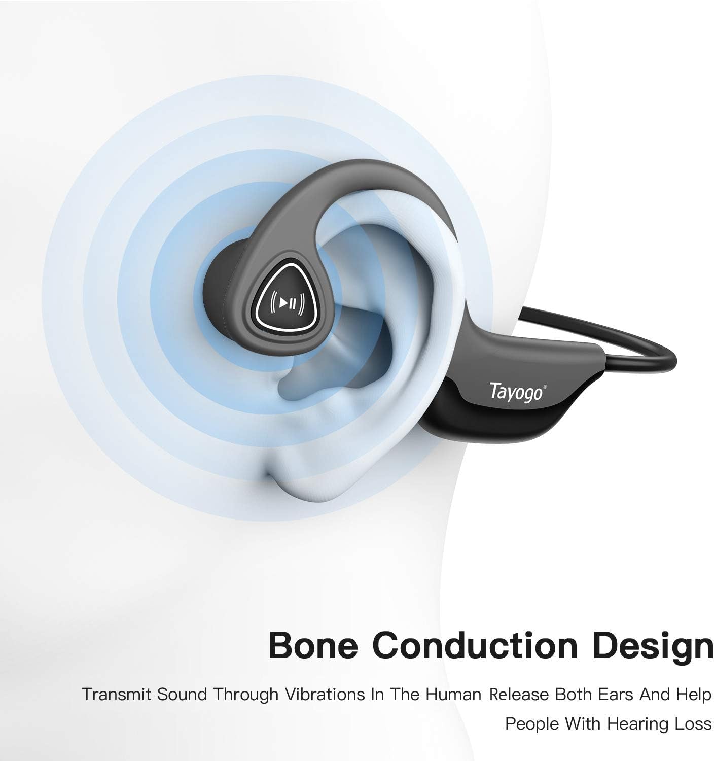 Bone Conduction Headphones, Wireless Bluetooth Bone Conducting Earbuds, Open Ear Headset with Mic, for Running, Cycling, Yoga (Gray)