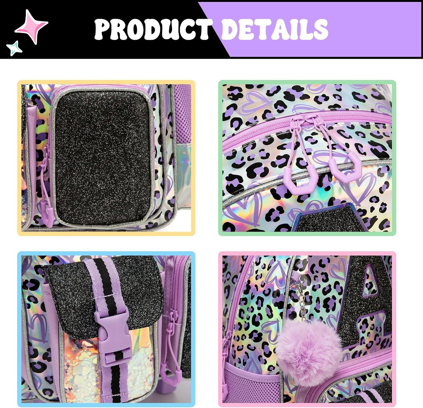 Kids Rolling Backpack for Girls Backpack with Wheels 3Pcs Rolling Backpacks for Kids, 16.5" Roller Backpacks for Girls with Lunch Box Pencil Case