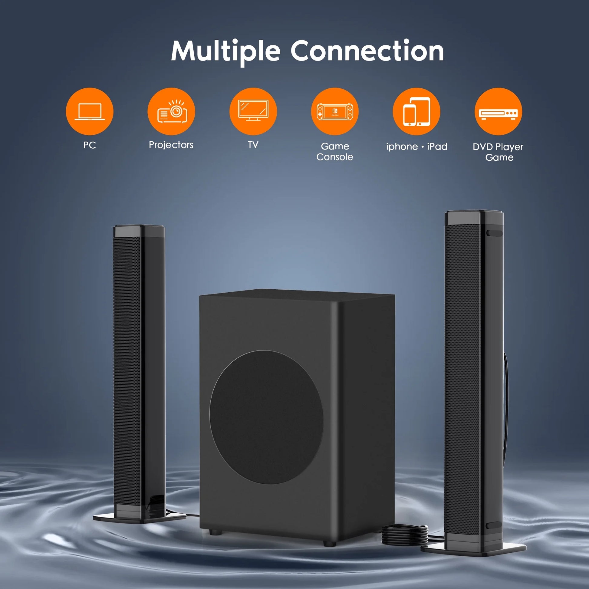 Soundbar with Subwoofer, 2.1 CH Separable Sound Bars for TV, Bluetooth/Hdmi-Arc/Aux/Opt 3D Surround Sound