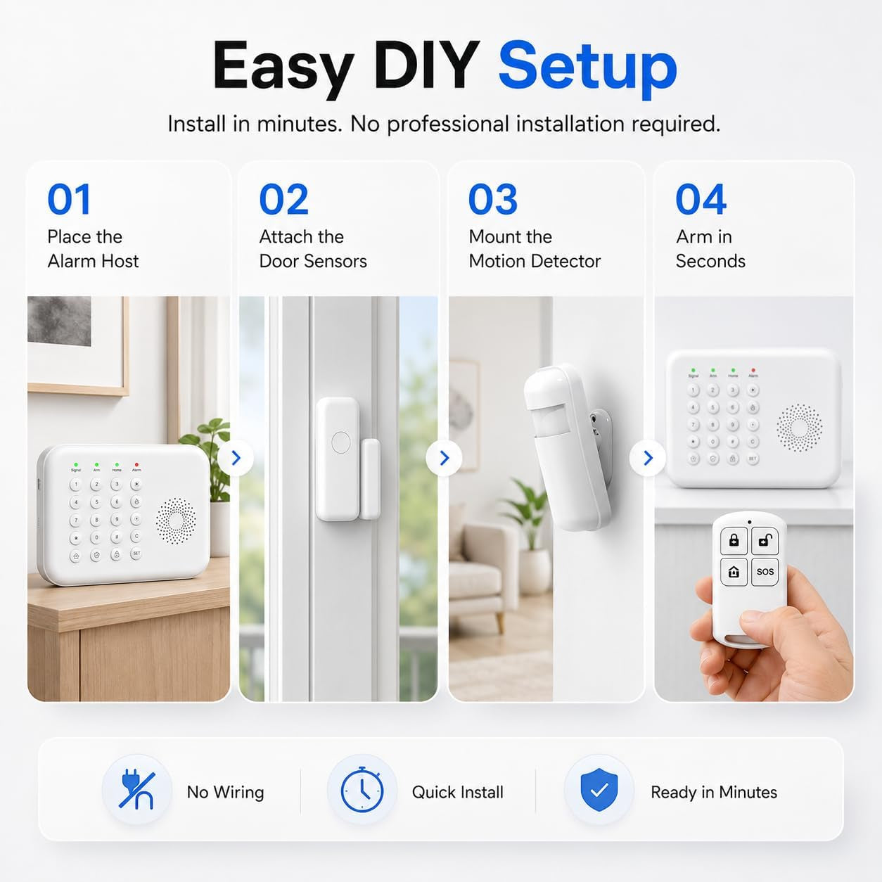 Wireless Home Security System Wifi/4G Home Alarm System with Phone APP Alert | Voice Control | No Subscription Fees | 24/7 Monitoring | Alexa Compatible