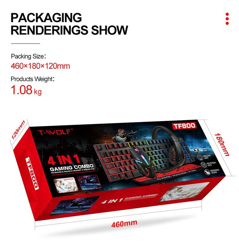 RGB PC Gaming Keyboard Mouse & Headset Set LED Gamer Bundle Mechanical Kits 4IN1