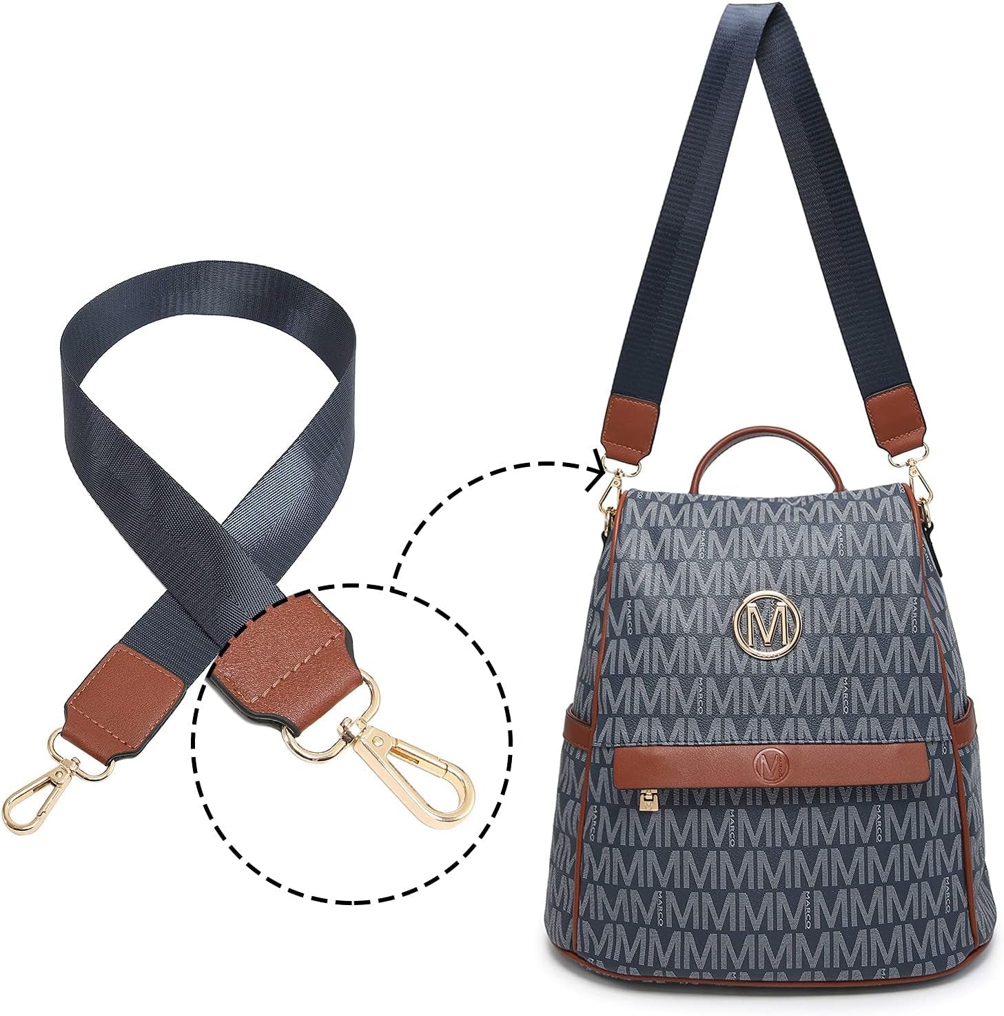 MKP Women Fashion Backpack Purse Multi Pockets Signature Anti-Theft Rucksack Travel Ladies Shoulder Bag Handbag 2Pcs