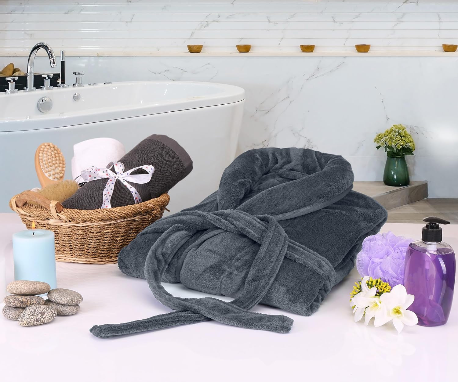Mens Robe, Luxury Plush Fleece Mens Bathrobe, Spa Bath Robe for Men