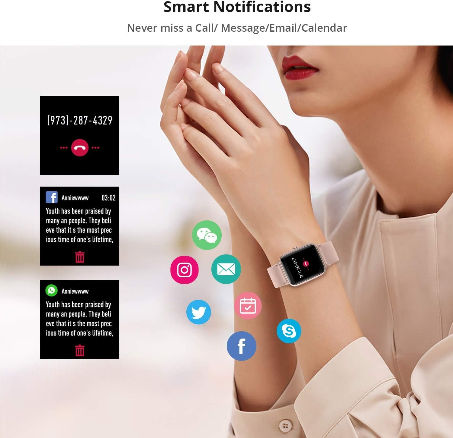 Smart Watch for Women,1.8” Touchscreen, Bluetooth Call, Alexa Built-In,24/7 Heart Rate Spo2 Monitor,Step Counting,Sleep Tracking, IP68 Waterproof Fitness Tracker Watch for Android Iphone