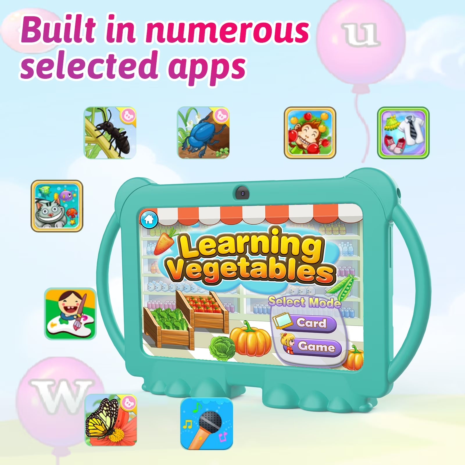 Kids Tablet, 7 Inch Android 12 Tablet for Kids, 4GB RAM 32GB ROM 1TB Expand, Toddler Tablet with Parental Control, IPS Screen, Dual Camera, Educational, Games, Shockproof Case, Green