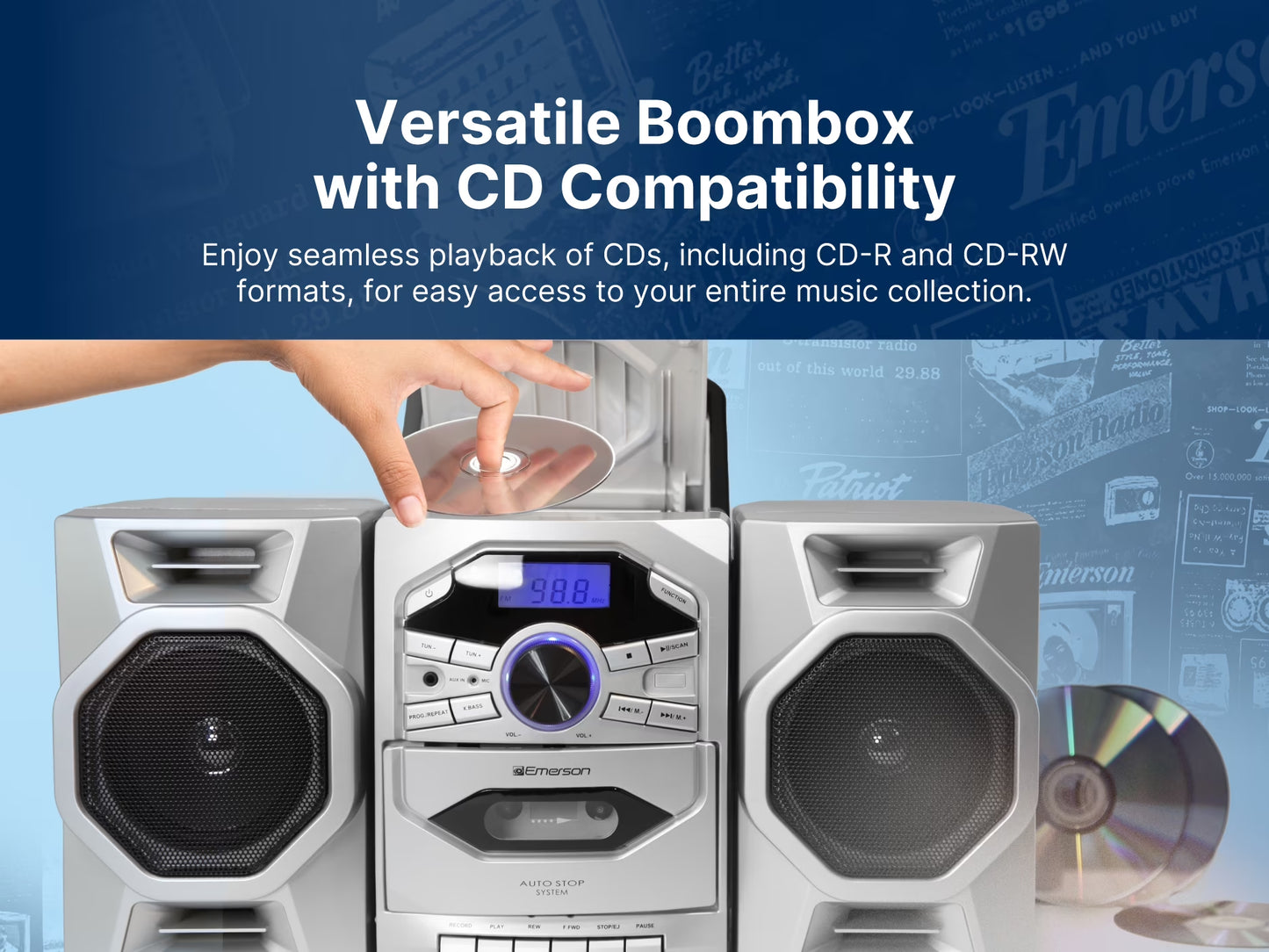 EPB-4000 Portable CD & Cassette Stereo Boombox with AM/FM Radio, Black