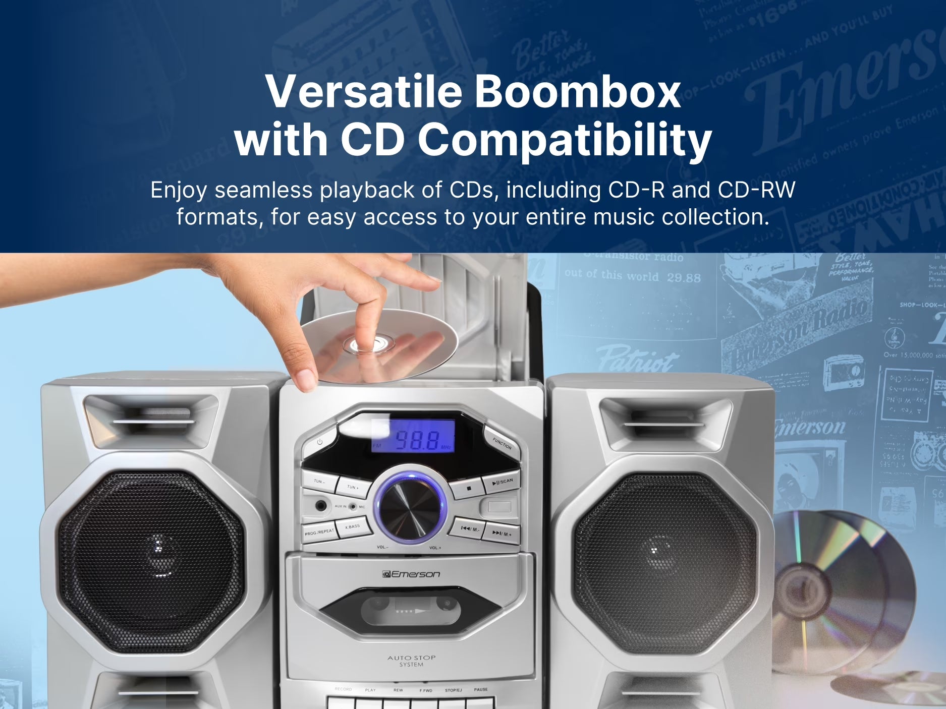 EPB-4000 Portable CD & Cassette Stereo Boombox with AM/FM Radio, Black