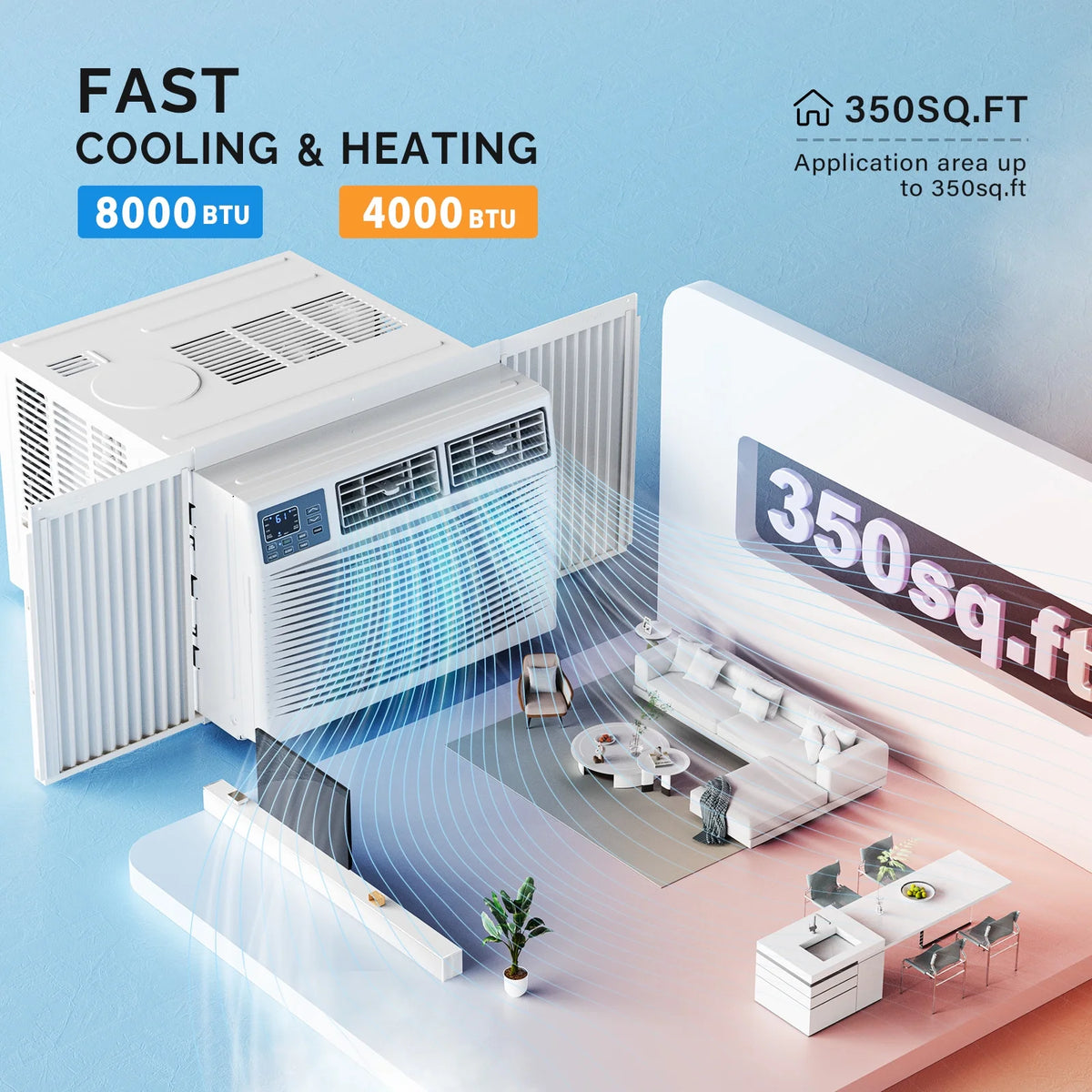 Window Air Conditioner with Heat, 8000 BTU Window AC Unit & Heater Combo with APP & Voice Smart Control, Timer Function & Easy Installation Kit, 115V/60Hz