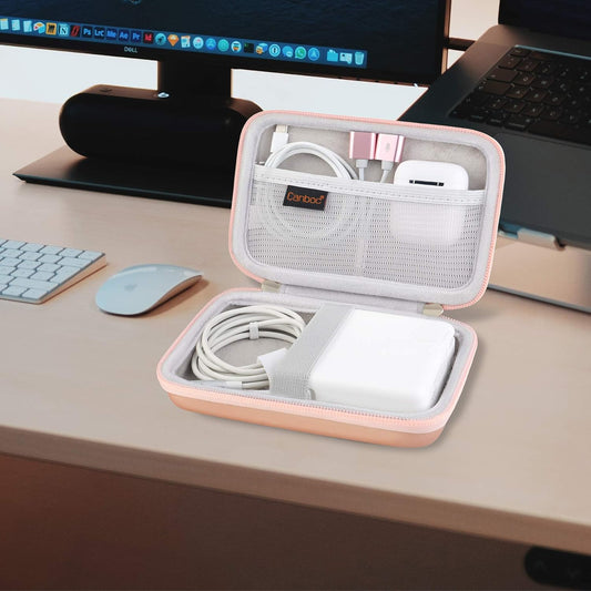 Carrying Case for Macbook Air Pro Charger Magsafe/Magsafe 2 Power Adapter, Iphone 16/16 Pro Magsafe Charger, USB C Hub, Type C Hub, USB Multiport Adapter, Hard EVA Bag, Rose Gold