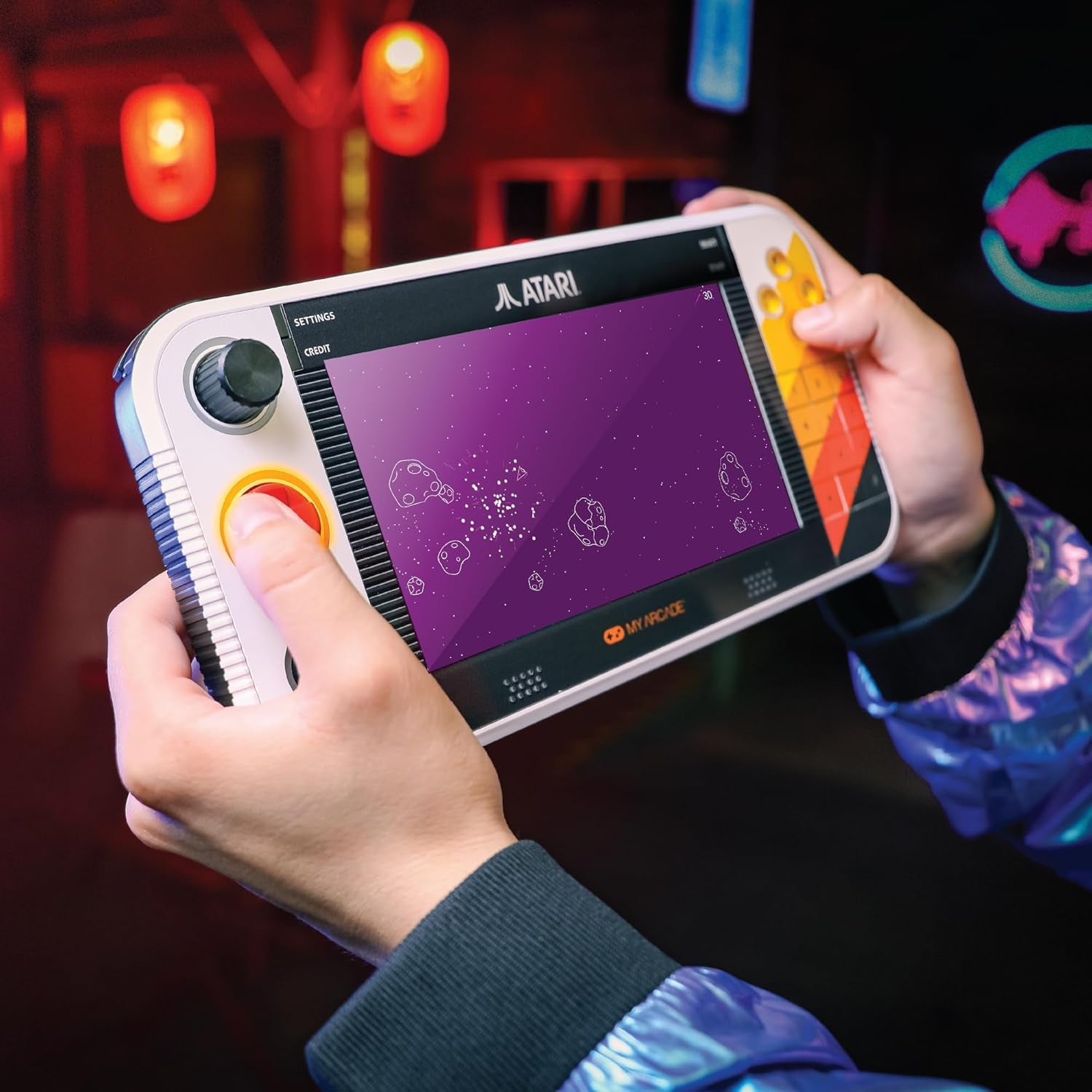 Atari Gamestation Go: Rechargeable Battery, over 200+ Preloaded Retro Video Games Including Pac-Man, Recharged, & Balls of Steel, Wi-Fi, Smartglow, 7 Inch Display