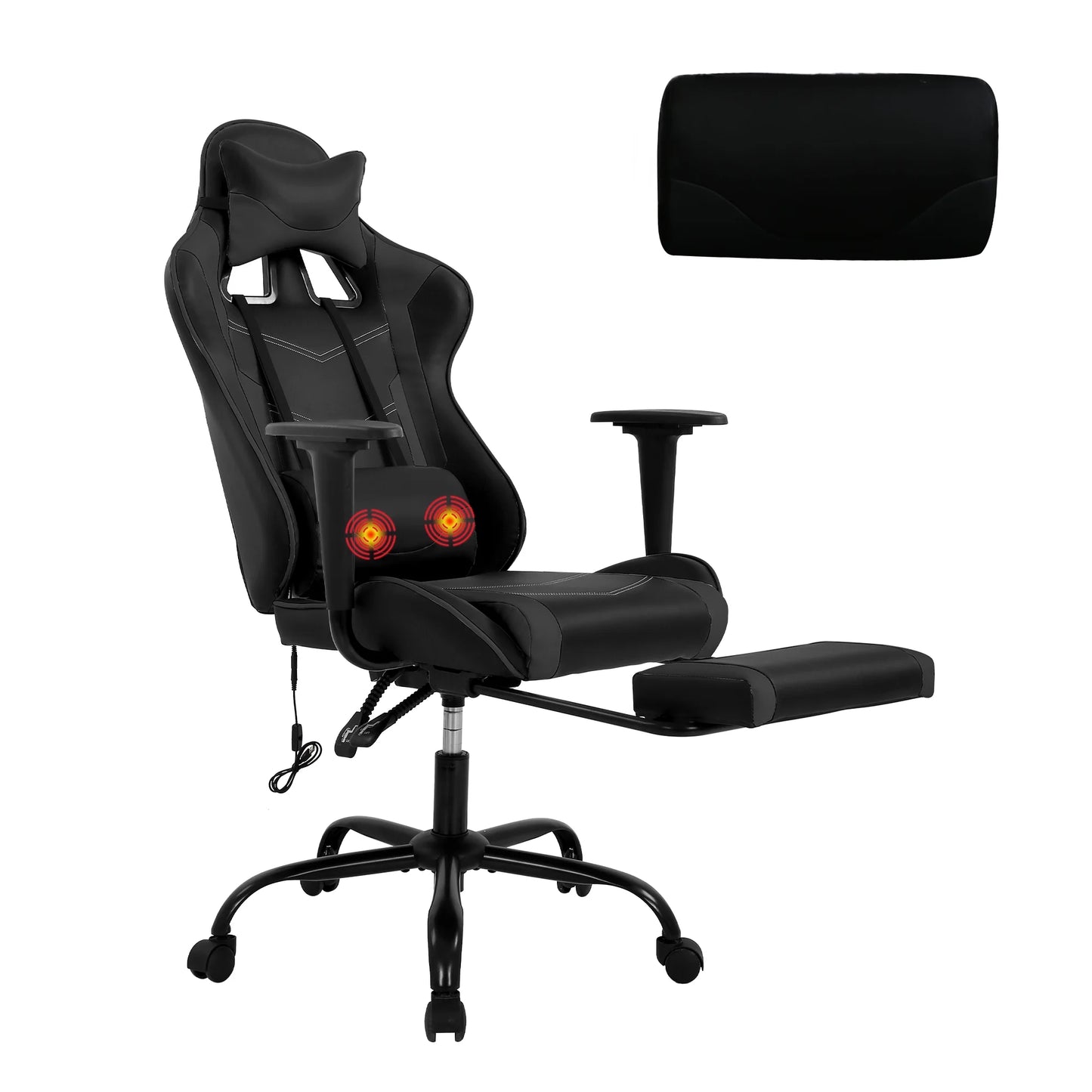 Gaming Chair Racing Office Chair Ergonomic Desk Chair Massage PU Leather Recliner PC Computer Chair with Lumbar Support Headrest Armrest Footrest Rolling Swivel Task Chair for Adults, Grey
