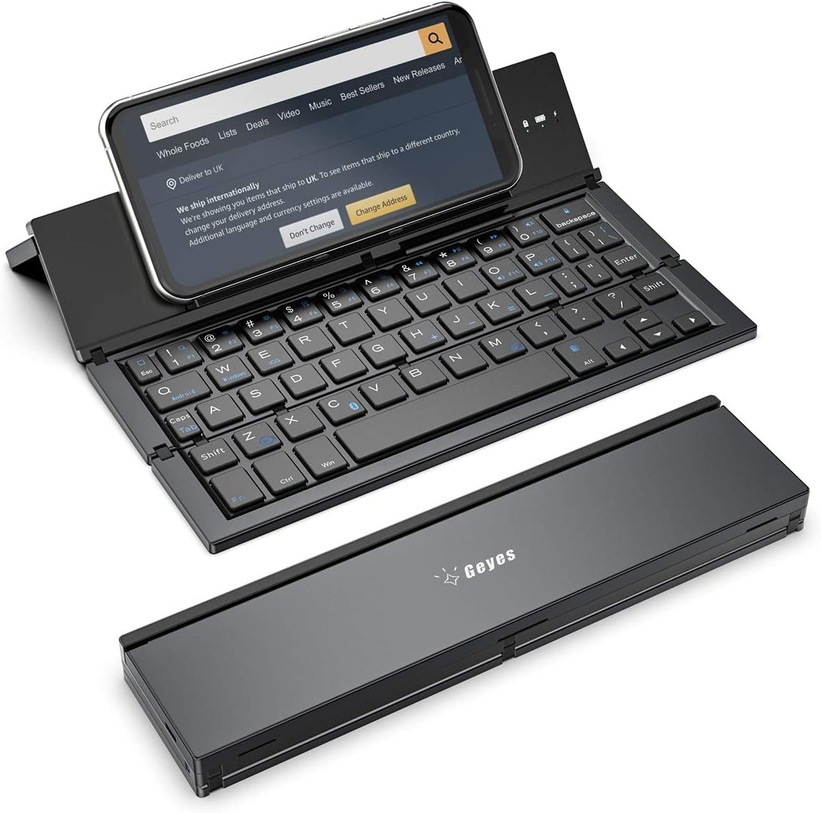 Foldable Bluetooth Keyboard Portable Folding Wireless Keyboard with Portable Pocket Size, Aluminum Alloy Housing for Iphone,Ipad, Tablet,Laptops and Smartphones (Black)