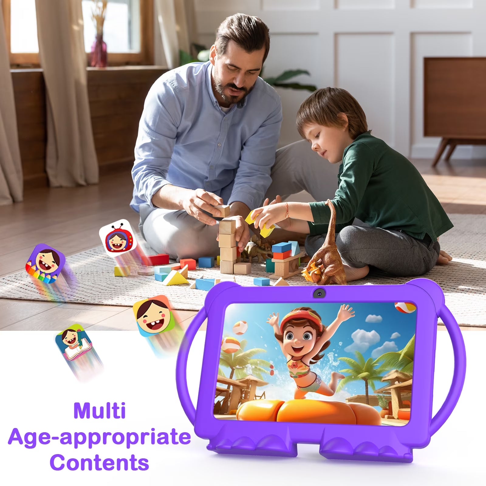 Android Tablet 7 Inch Kids Tablet with Protective Case, 4GB+32GB (Supports 512GB), Dual Cameras, 3000Mah Battery, Wifi 6, 1080P HD - Perfect Holiday/Birthday Gift