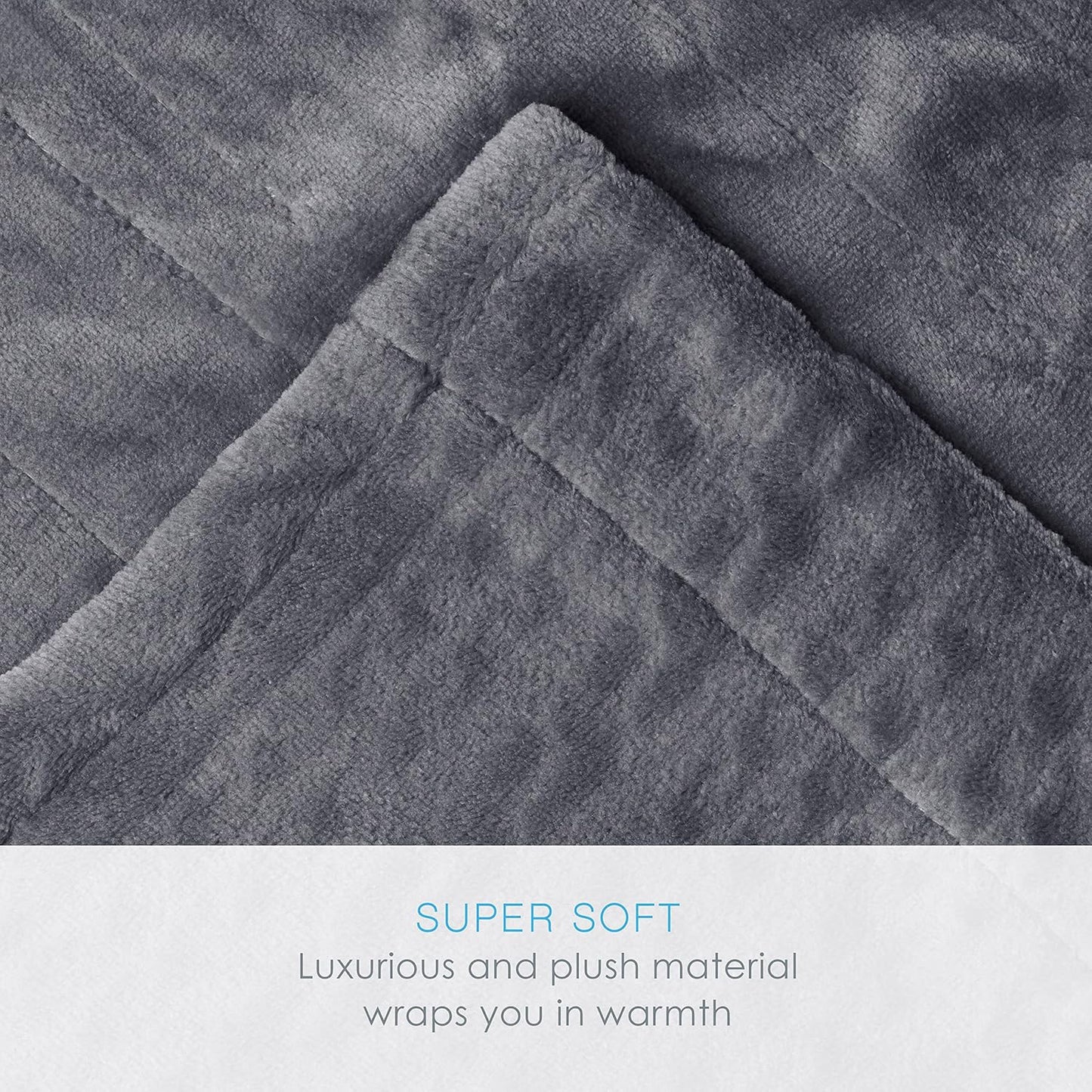 Purerelief Deluxe Heated Blanket - 10 Heat Settings, Super Soft Micromink Velvet Fabric, LCD Controller, Auto Shut-Off Timer, Machine Washable - Full Size Electric Blanket