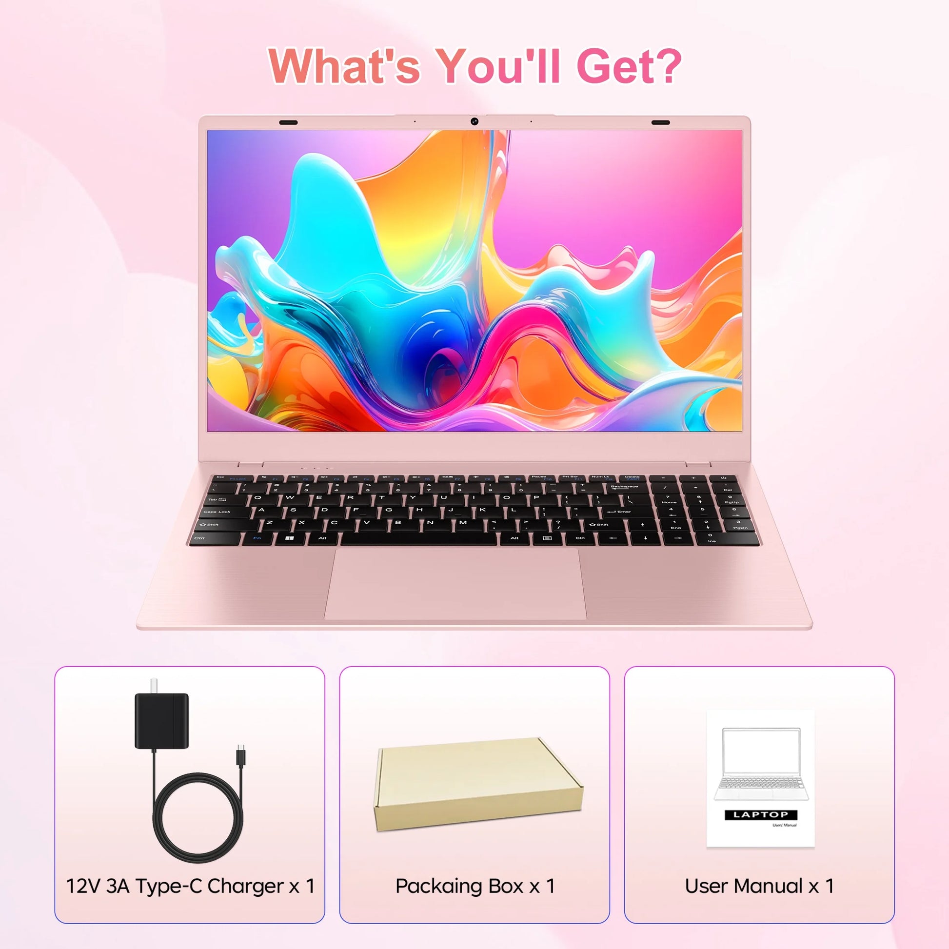 15.6" Pink Laptop Computer, 16GB RAM 512GB SSD, Intel 6500Y (Up to 3.4Ghz) with Office 2024, Windows 11 Pro Laptop, FHD Display, Wifi5 BT5.0 for Business, Student, Office