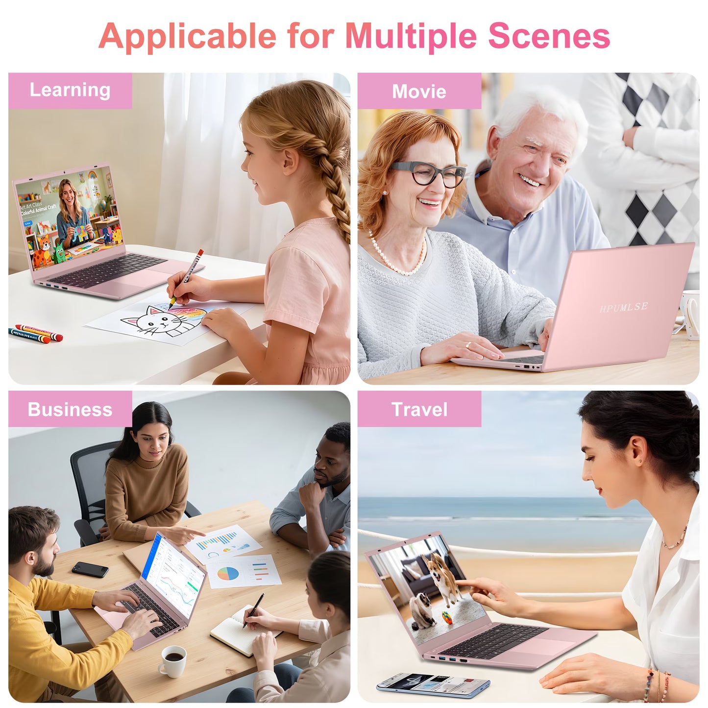 15.6" Pink Laptop Computer, 16GB RAM 512GB SSD, Intel 6500Y (Up to 3.4Ghz) with Office 2024, Windows 11 Pro Laptop, FHD Display, Wifi5 BT5.0 for Business, Student, Office