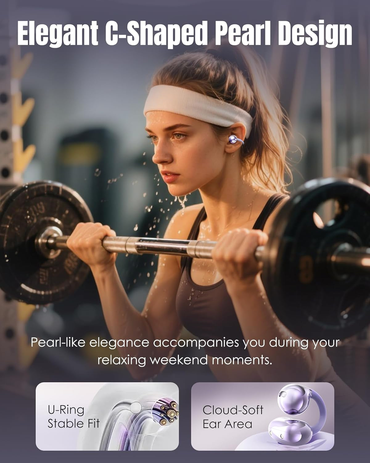 Clip-On Earbuds Gen 3, Open-Ear Wireless Bluetooth 6.0 Headphones with Mic, Secure Fit for Small Ears & Glasses Wearers, 50H Playtime, LED Digital Display, ENC, IPX5 Waterproof (Purple)