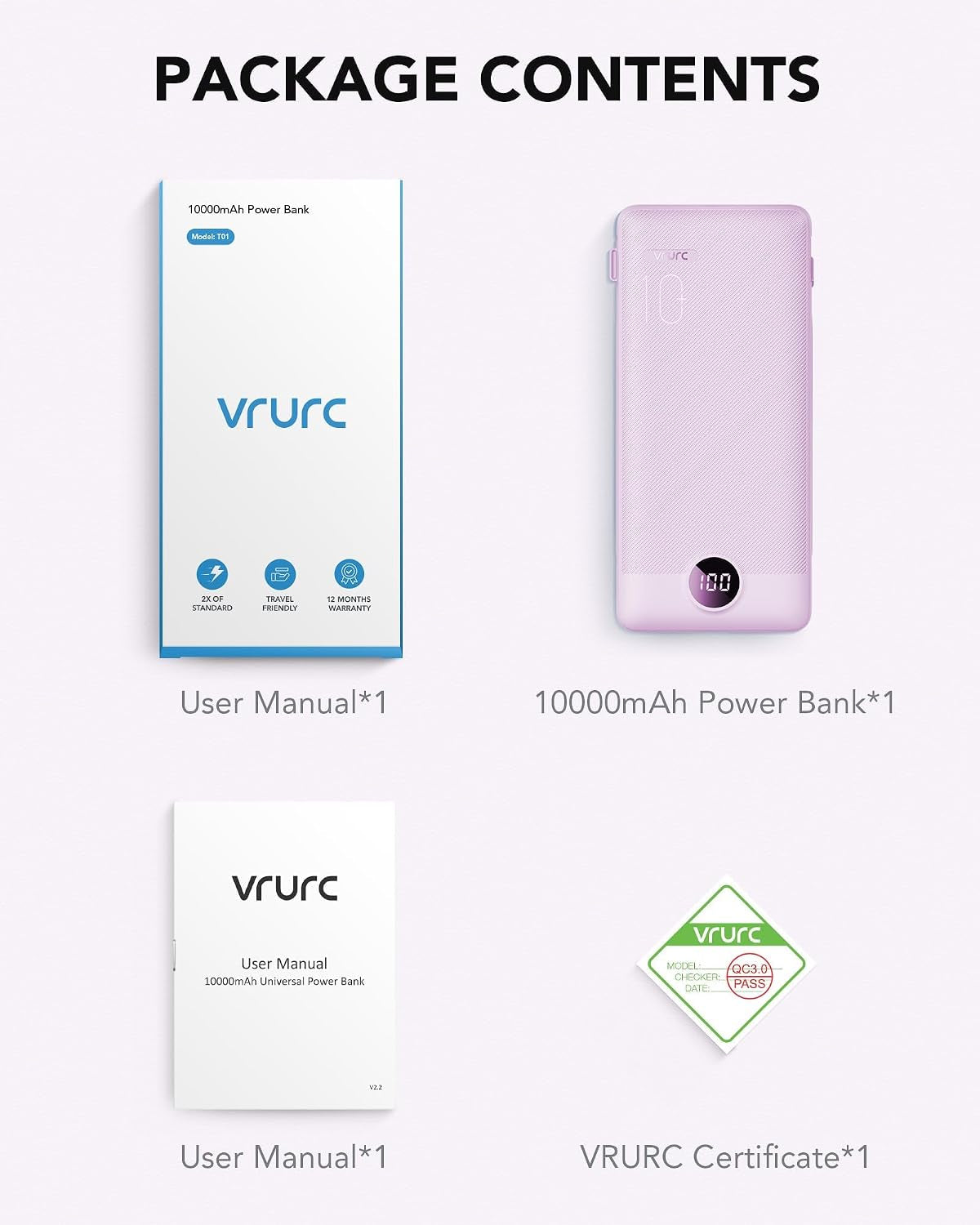 Portable Charger, Power Bank Built-In Cables and AC Wall Plug
