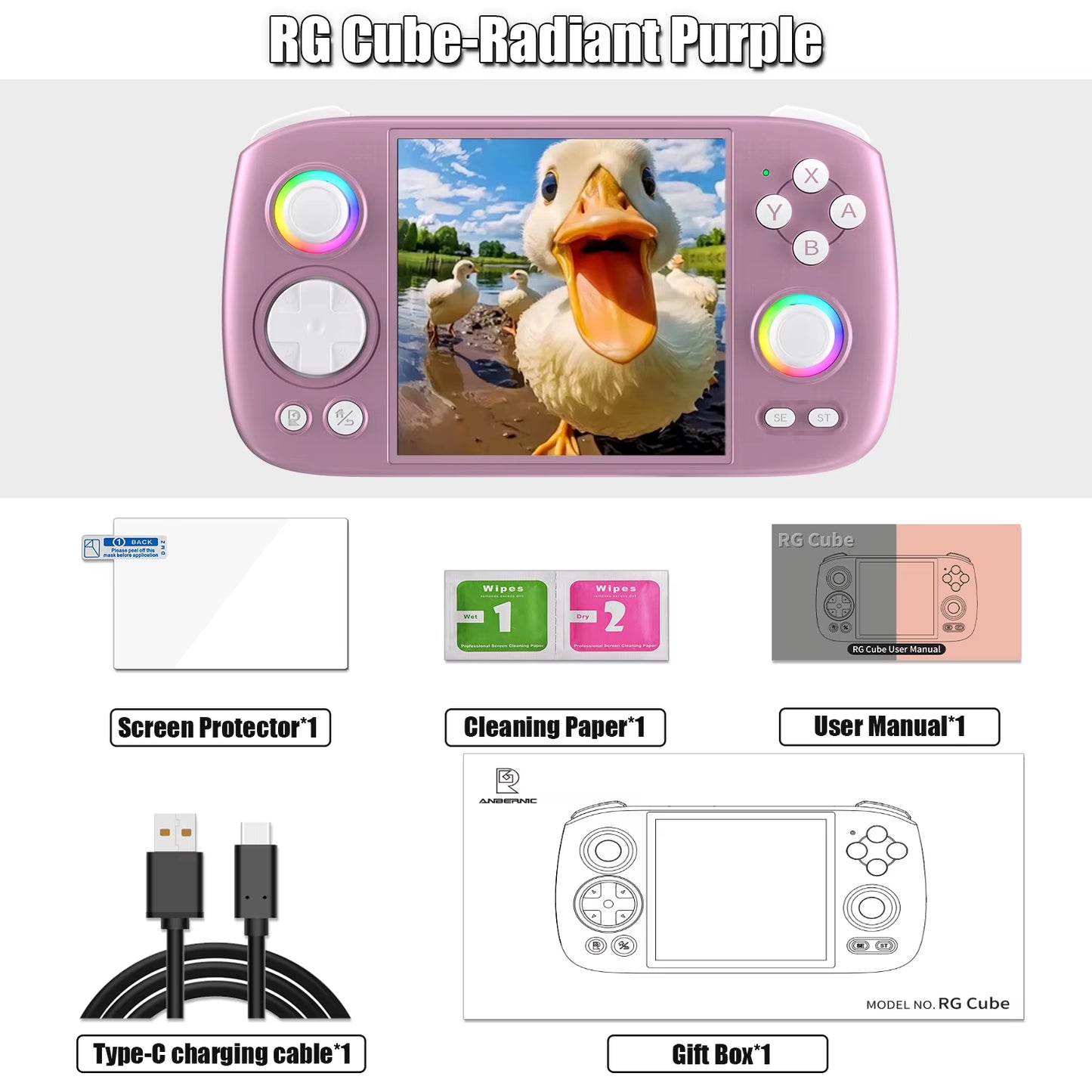 Rgcube Handheld Game Console Android 13 Game Player 3.95" IPS Screen Unisoc T820 RGB Lighting RG Cube Dual High-Speaker
