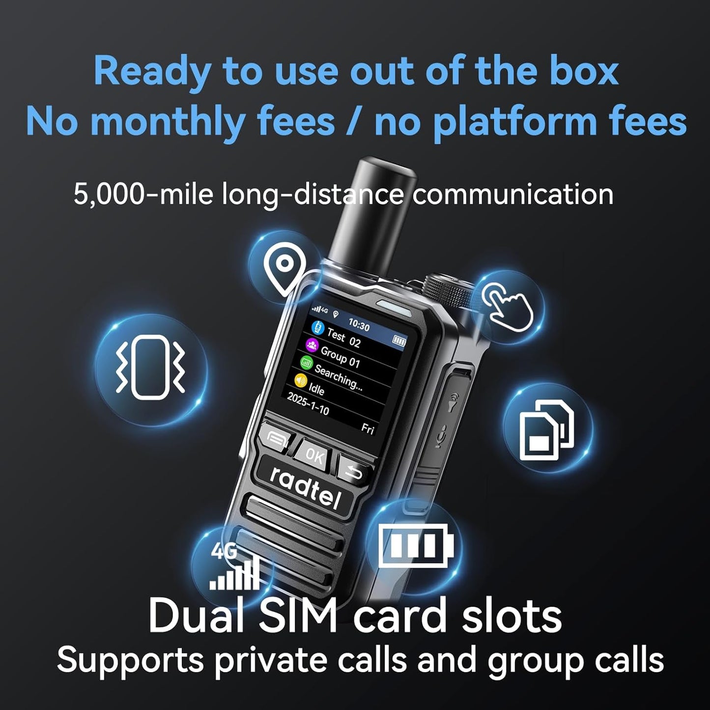 P8 Poc Radio (Push-To-Talk over Cellular), Unlimited Range Nationwide Handheld Walkie Talkies, Rechargeable Two-Way Radios Long Distance GXIN Ham Radio (2 Pack with 2 SIM)