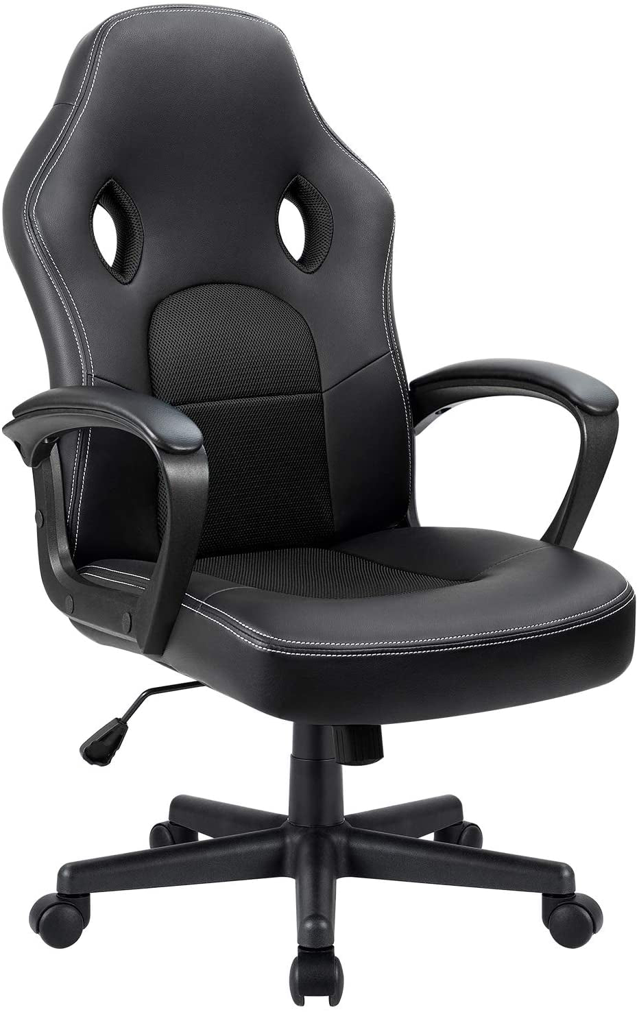 Gaming Chair Office Chair Leather Computer Desk Chair Racing Style Ergonomic Adjustable Swivel Task Chair with Lumbar Support and Arms (Black)