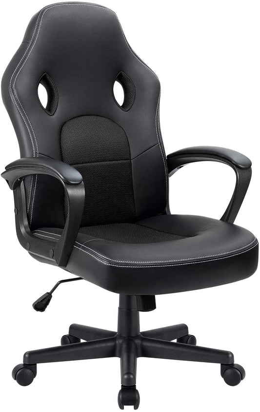 Gaming Chair Office Chair Leather Computer Desk Chair Racing Style Ergonomic Adjustable Swivel Task Chair with Lumbar Support and Arms (Black)