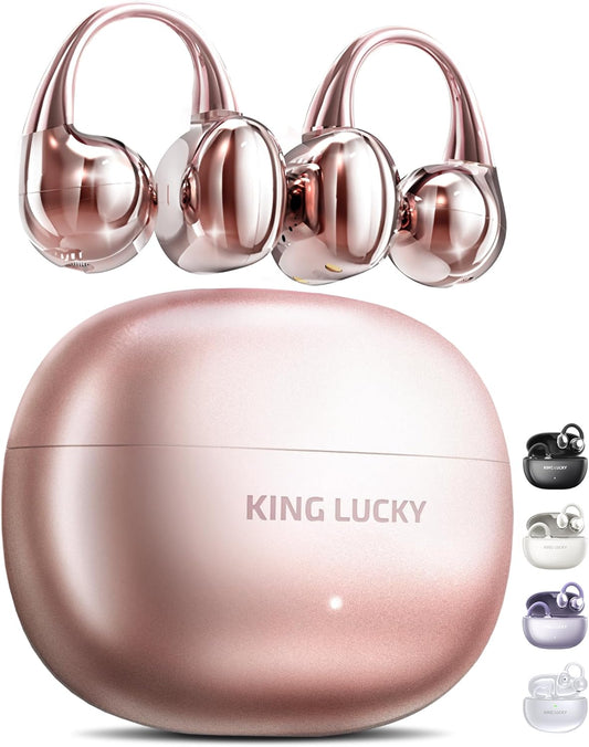 Clip-On Earbuds Gen 3, Open-Ear Wireless Bluetooth 6.0 Headphones with Mic, Secure Fit for Small Ears & Glasses Wearers, 50H Playtime, ENC, IPX5 Waterproof Sport Ear Buds (Pink)