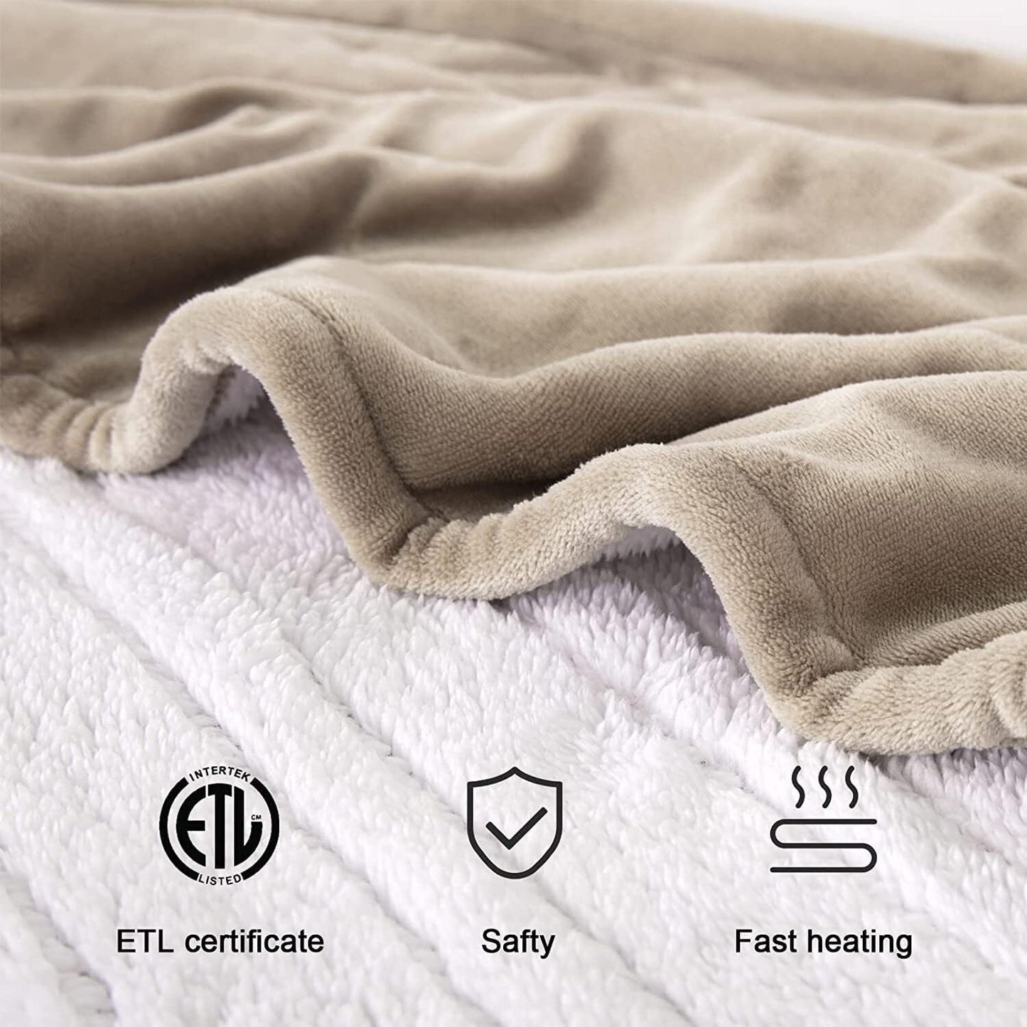 Heated Electric Blanket Throw &Twin Size - 10Hrs Timer Auto-Off & 4 Heating