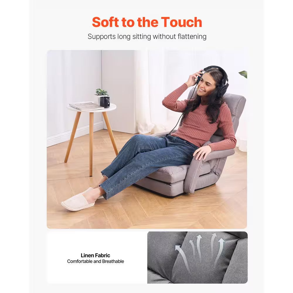 Floor Chair, Floor Gaming Chair with 5 Adjustable Position and Back Support, Folding Sofa Chair, Gray Cushion