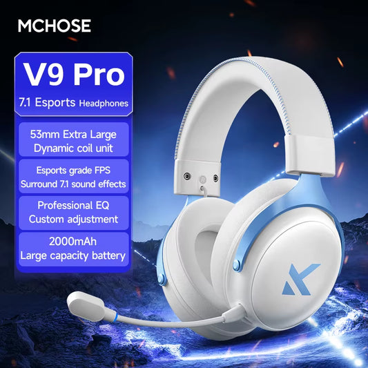 MCHOSE V9 Pro Gaming Headset, Over-Ear Quad-Mode Wireless Bluetooth Headphones for PC with Microphone (Delta Style)