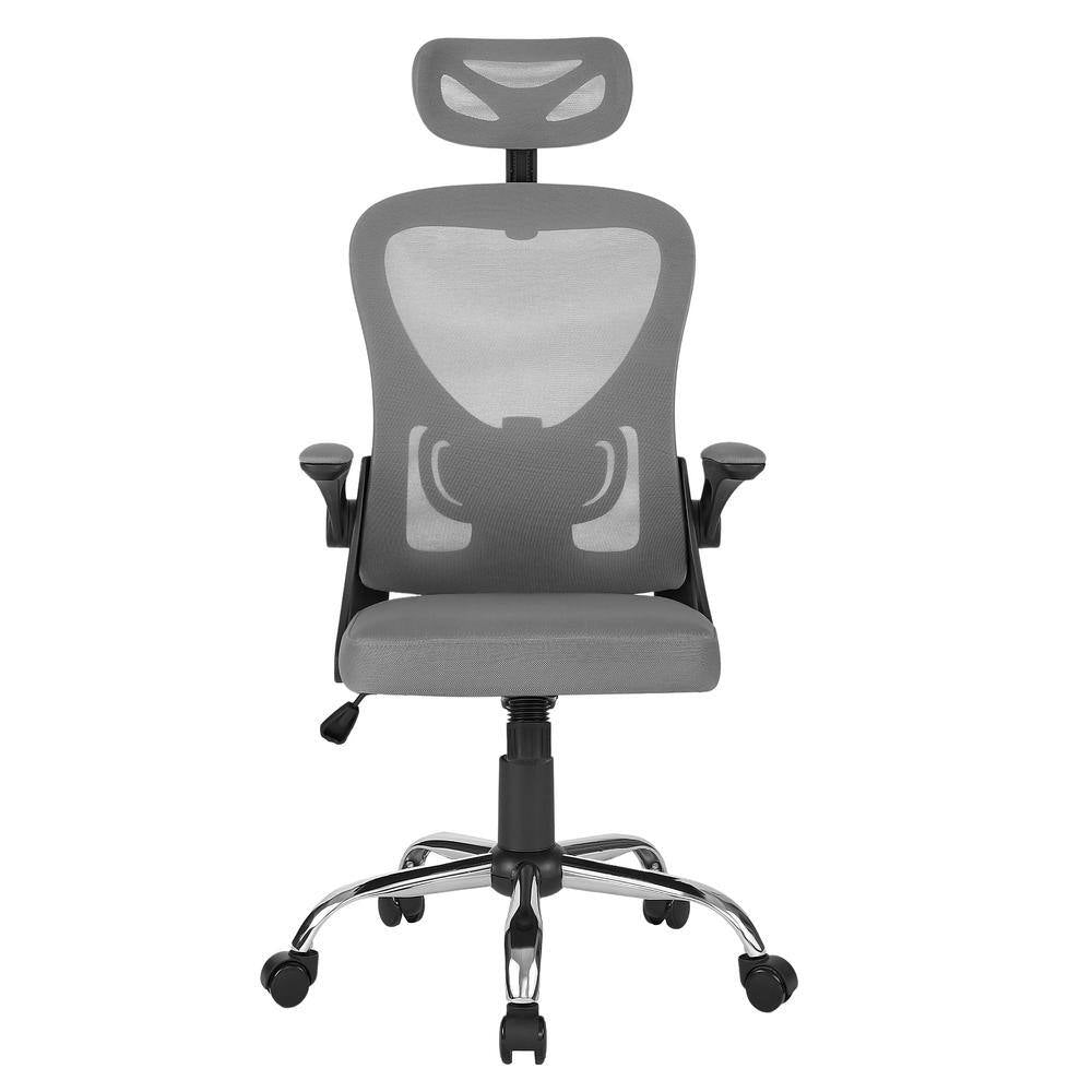 Fabric Office Chair High Back Ergonomic Adjustable Headrest Armrest Mesh Lumbar Support Task Chair in Gray with Arms