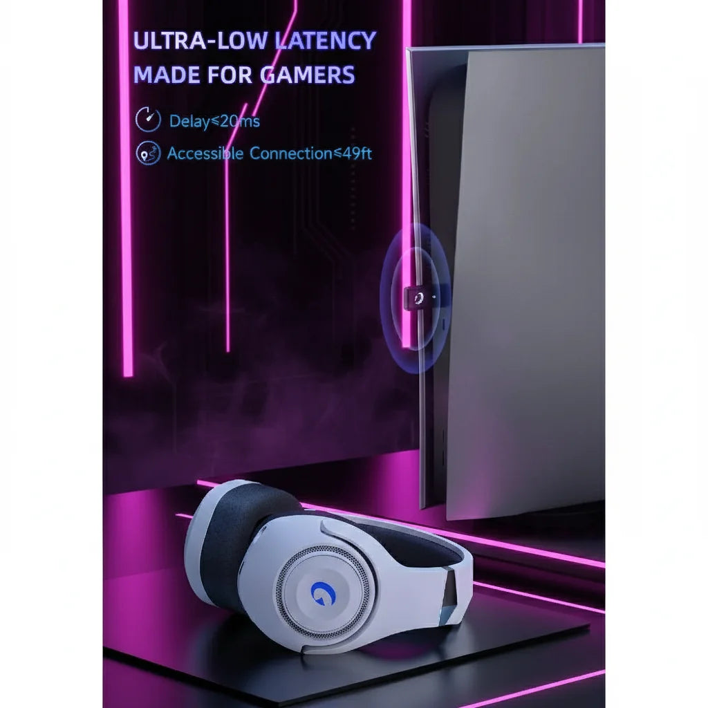 Wireless Gaming Headset for PS5 PC & Mobile, 2.4Ghz USB-C BT 5.2, 40H,With Detachable Noise Cancelling Mic, White