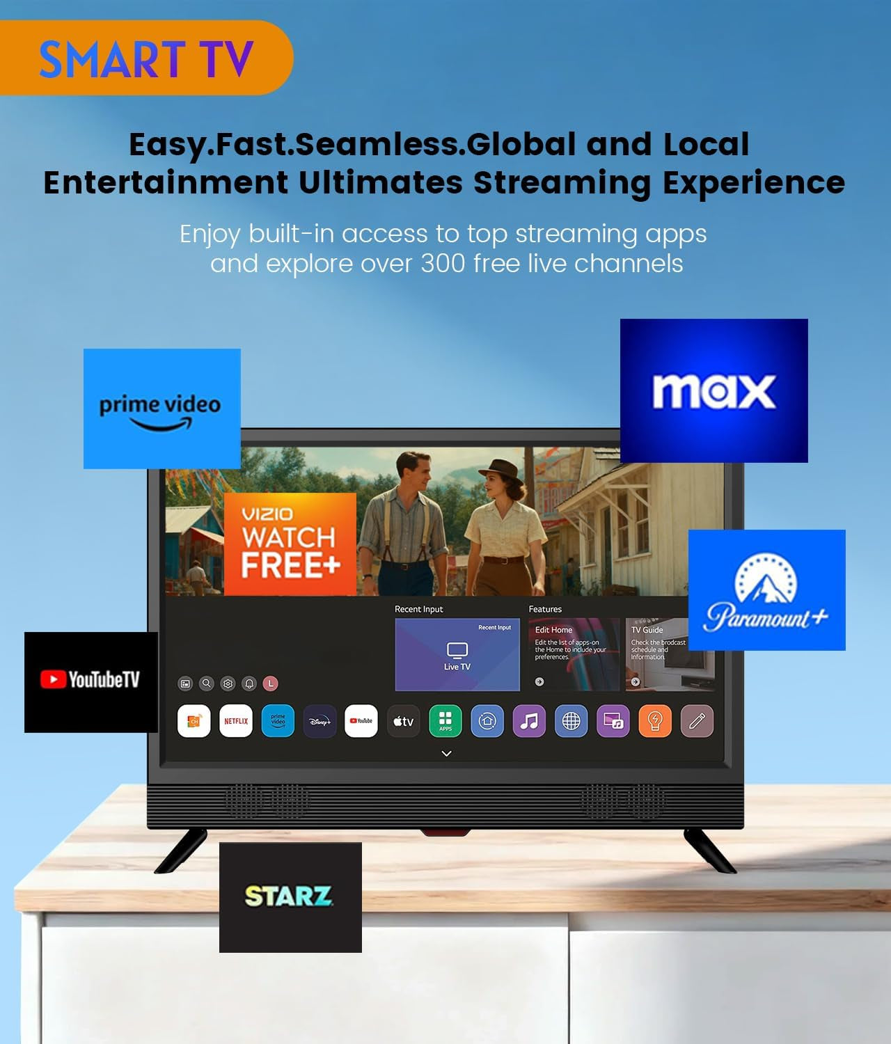 22-Inch Small Smart TV Full HD 1080P | Kitchen Smart TV, Flat Screen Television with Loud Dual Stereo Speakers, 178° Viewing & Wi/Fi (22, Inches)