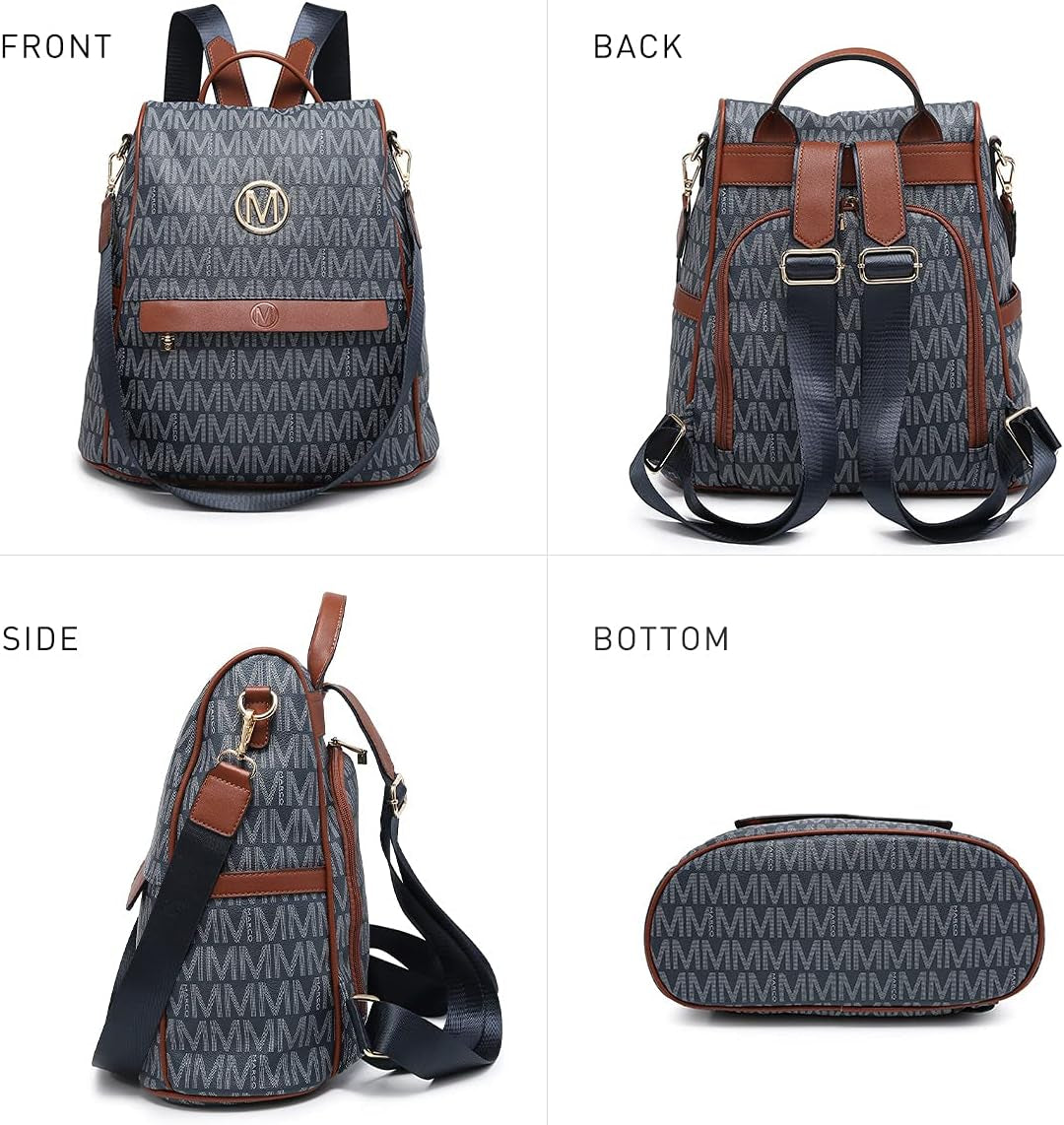 MKP Women Fashion Backpack Purse Multi Pockets Signature Anti-Theft Rucksack Travel Ladies Shoulder Bag Handbag 2Pcs