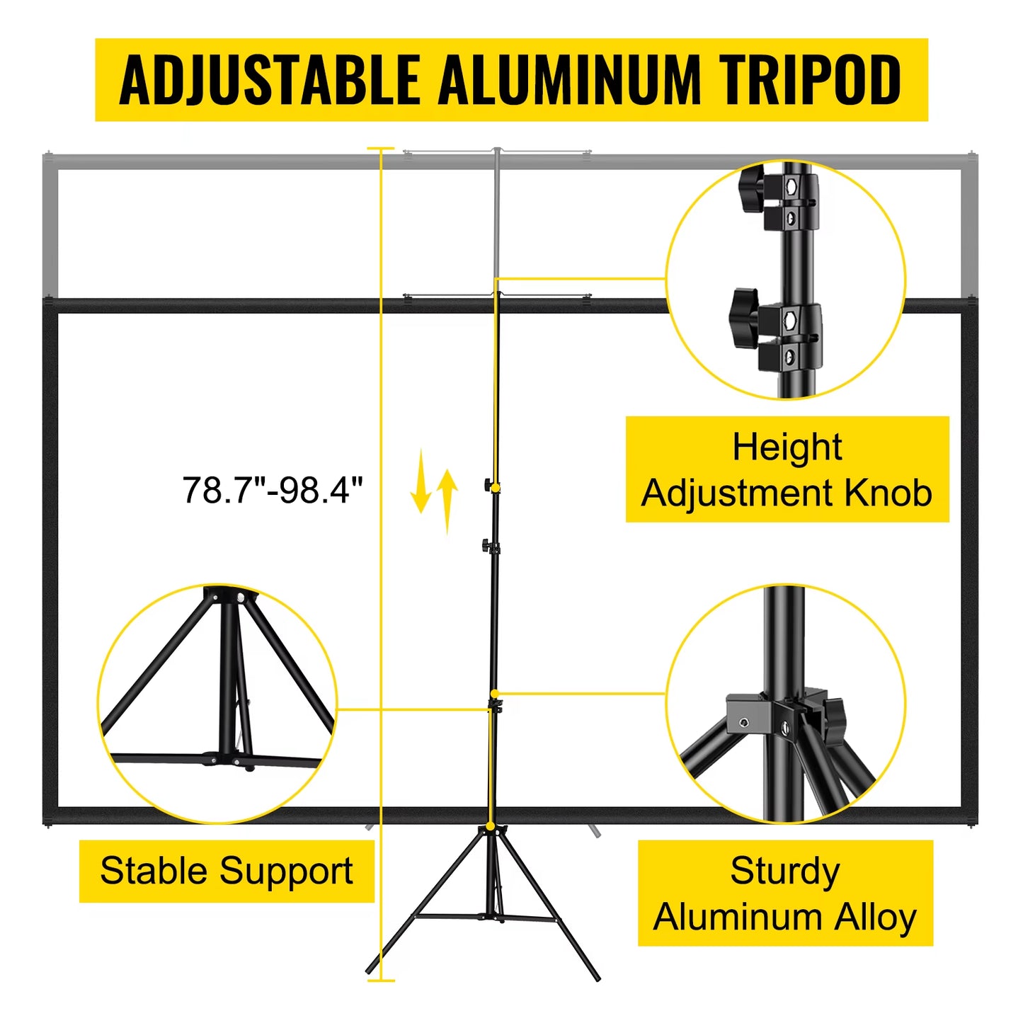 60 70 80 90 100 110 in Tripod Projector Screen W/ Stand 16:9 4K HD Portable Home Cinema for Indoor & Outdoor Projection