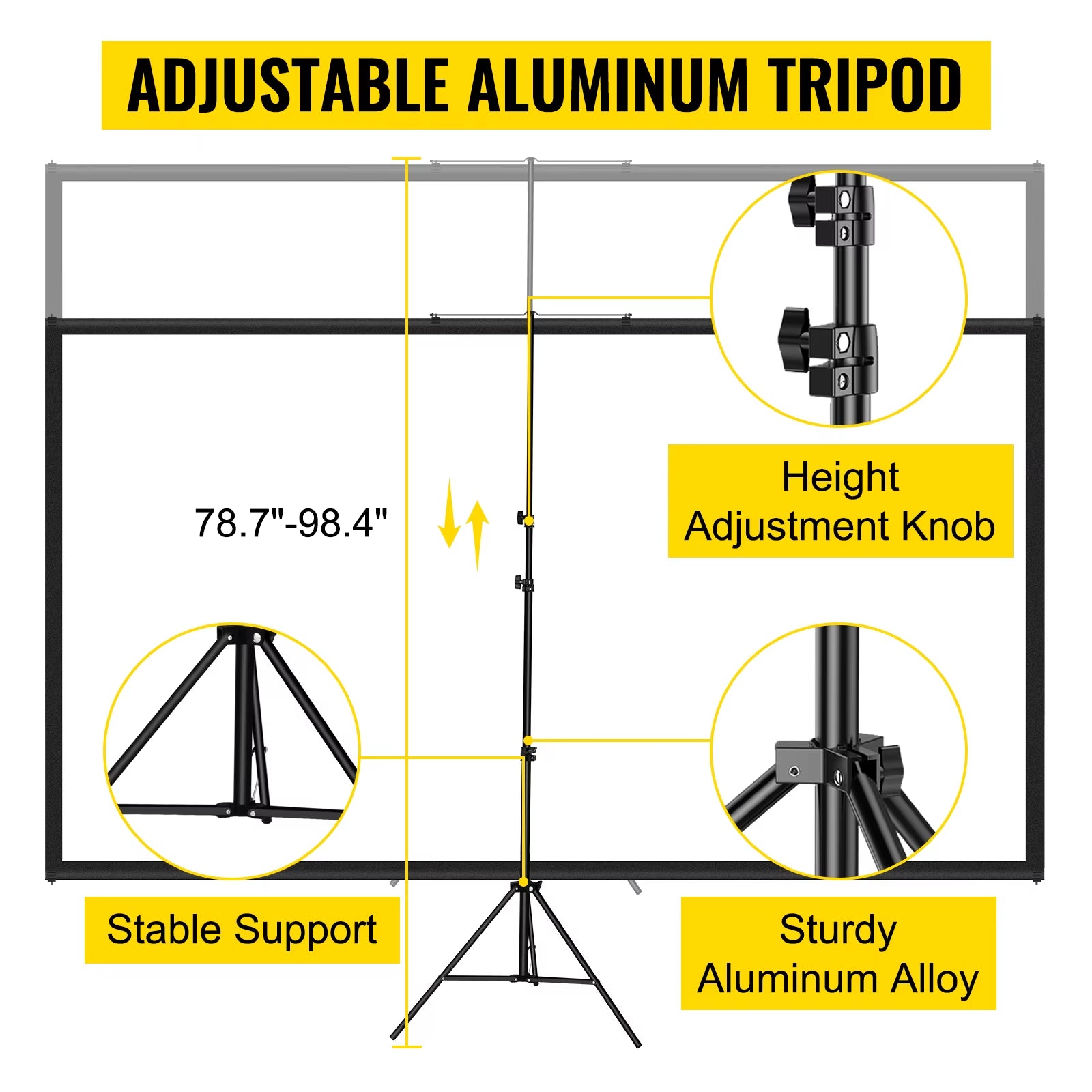 60 70 80 90 100 110 in Tripod Projector Screen W/ Stand 16:9 4K HD Portable Home Cinema for Indoor & Outdoor Projection