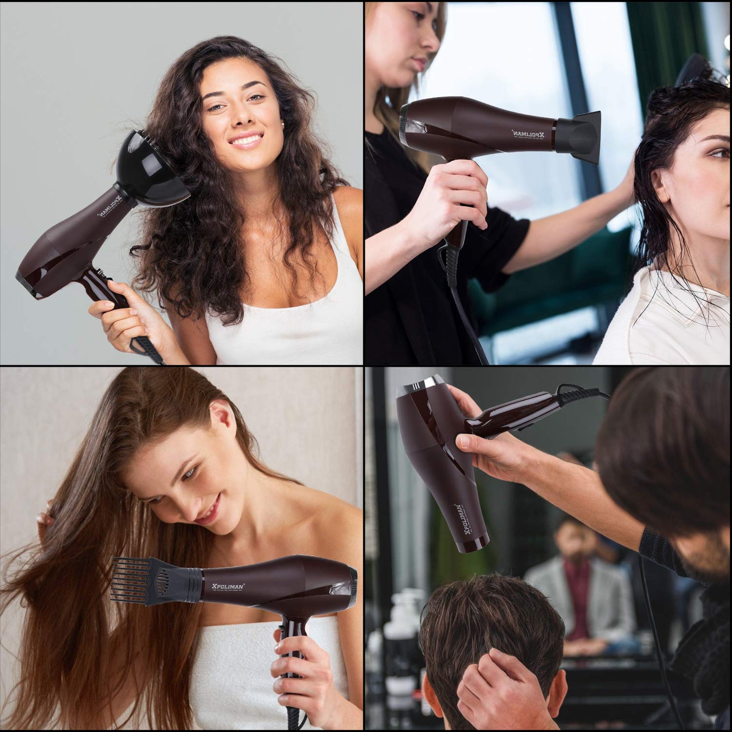 2000 Watt Hair Dryer, Negative Ionic Blow Dryer with Diffuser Concentrator Comb, 2 Speed 3 Heat Settings, Low Noise Long Life Style-Brown/Purple