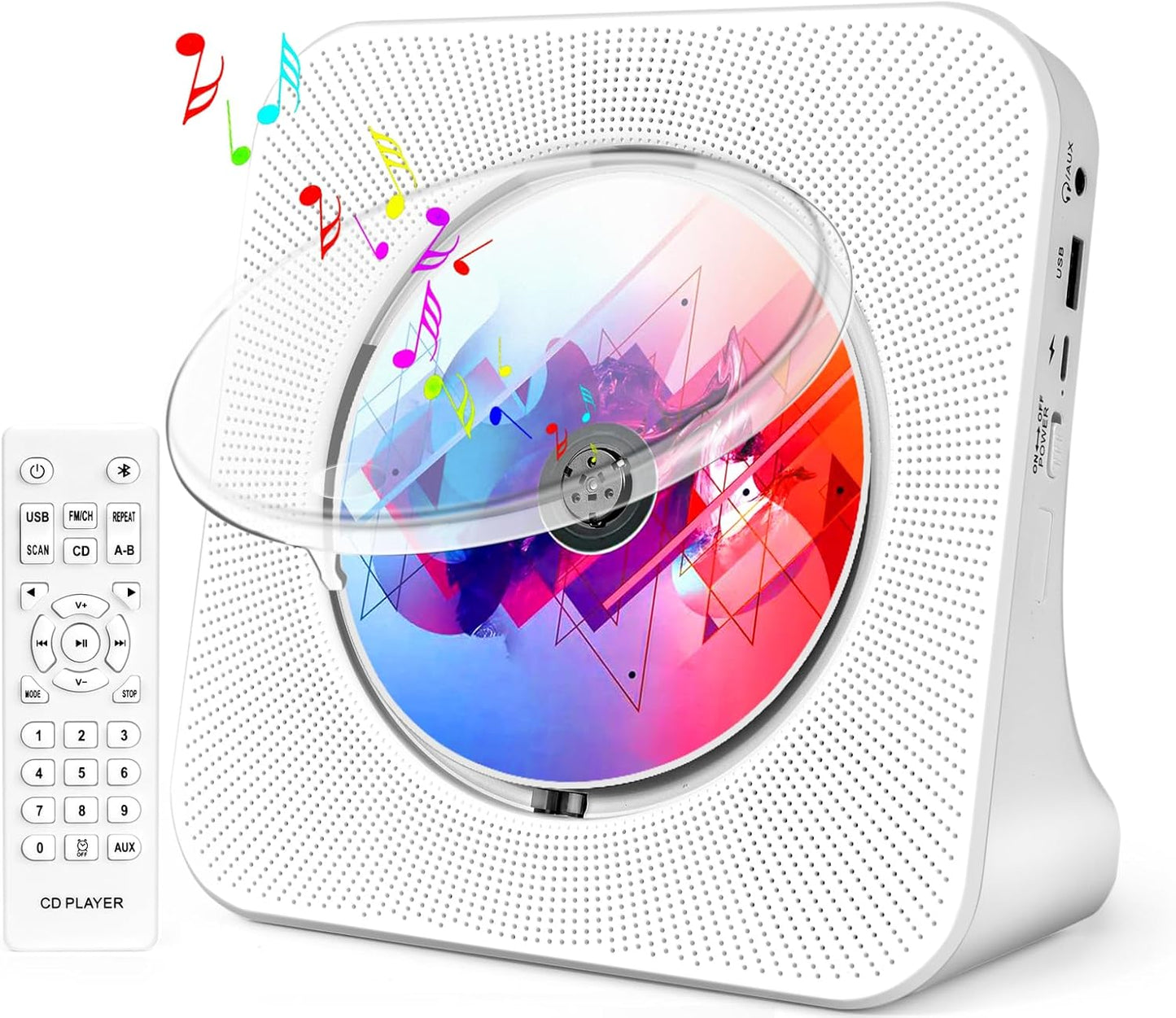 Bluetooth Portable CD Player with Speakers & Remote - FM Radio & USB Support