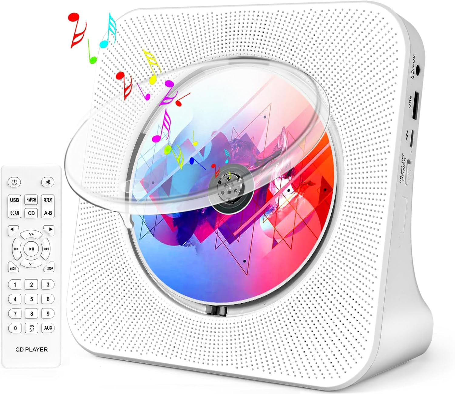 Bluetooth Portable CD Player with Speakers & Remote - FM Radio & USB Support