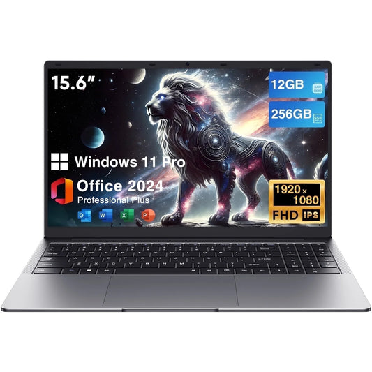 15.6" Laptop,12Gb RAM 256GB Ssd,Windows 11 Pro Notebook PC,MS Office 365,Intel Celeron N4000(Up to 2.6Ghz) Bussiness Computer