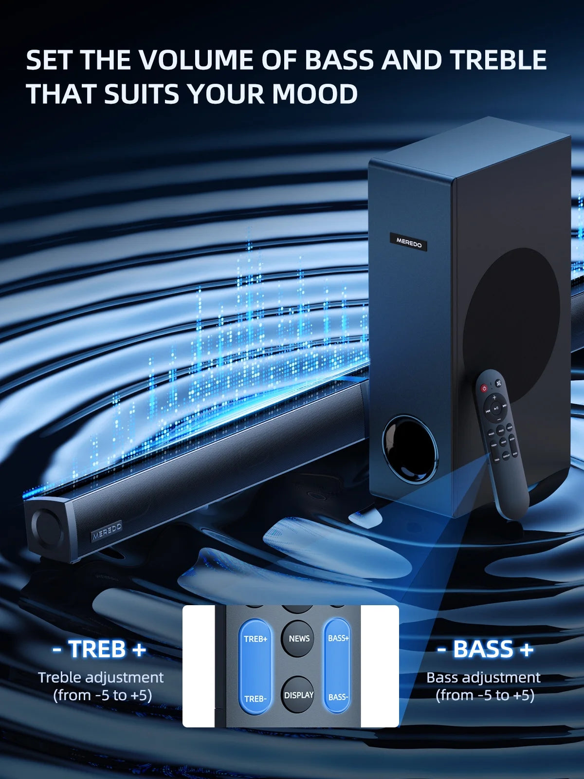 180W Separable Sound Bar with Subwoofer, 2.1CH  Detachable Soundbar for TV/PC, 5 EQ Modes Treble & Bass Adjust, HDMI Arc/Optical/Bluetooth 5.4/Aux--32 Inch
