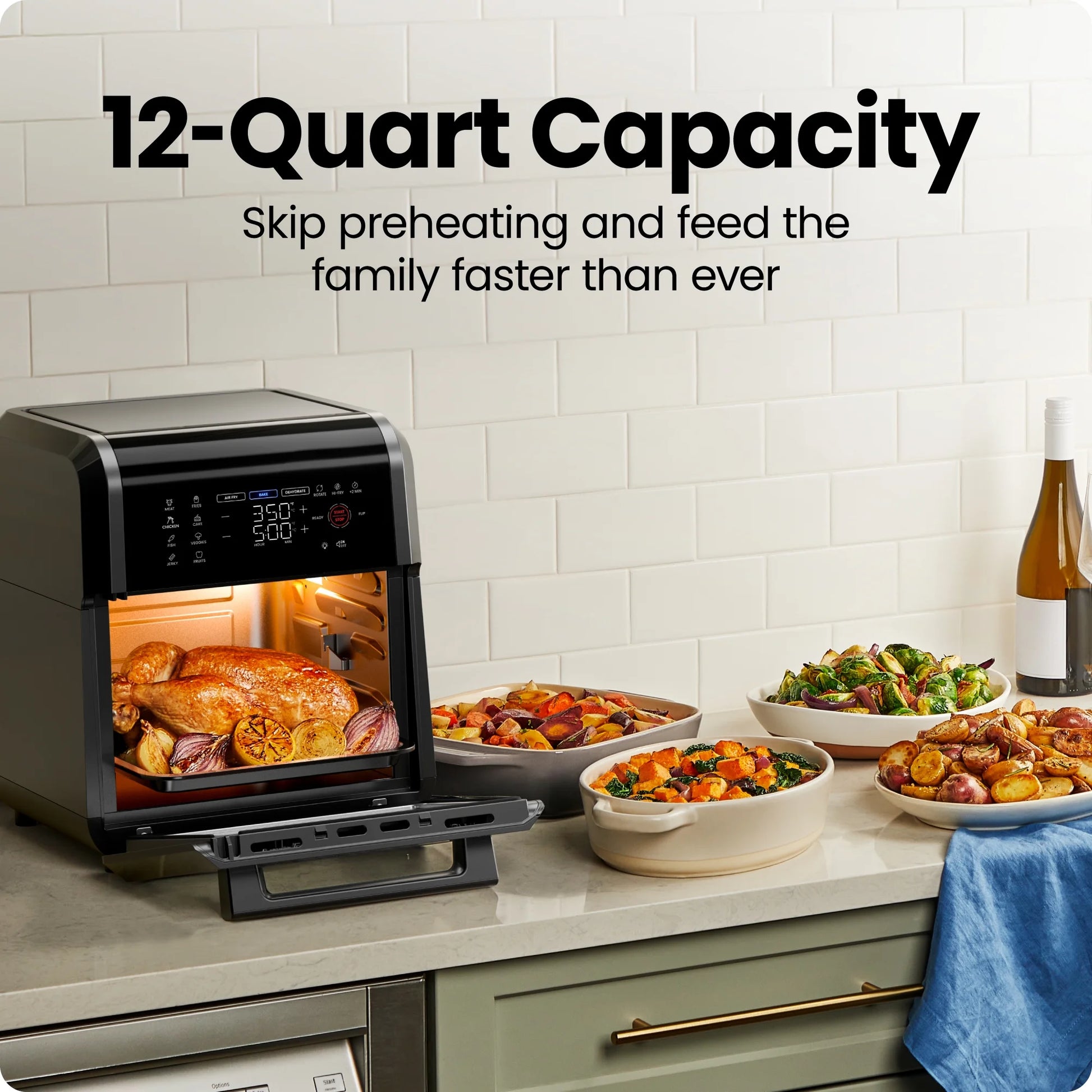 6-In-1 Multifunctional Air Fryer Oven W/ 12 Qt Capacity, Digital Touchscreen - Black