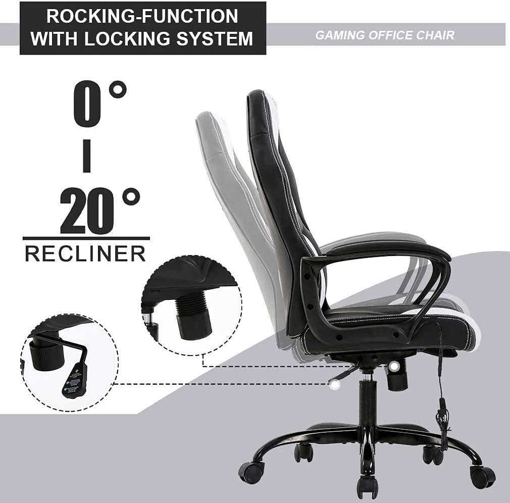 Massage Computer Gaming Chair Swivel Office Ergonomic Racing Chair Seat White