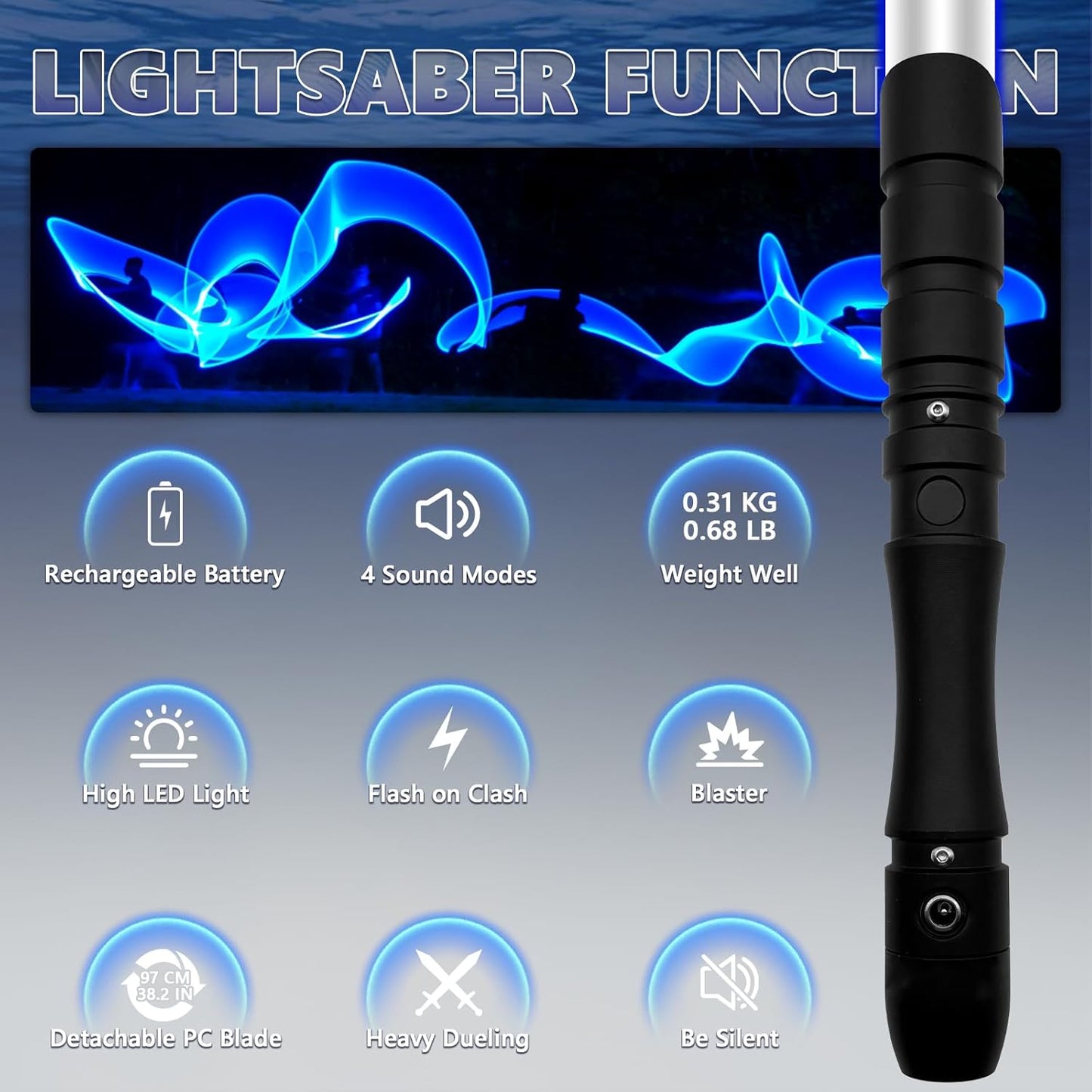 Dueling Lightsaber Zero 1 Black Series | Swing Light Sabers | FOC FX Sabers with 3 Sound Fonts | Heavy-Duty Light Sword | Black Metal Hilt for Adults, Boys, Teens (Blue)