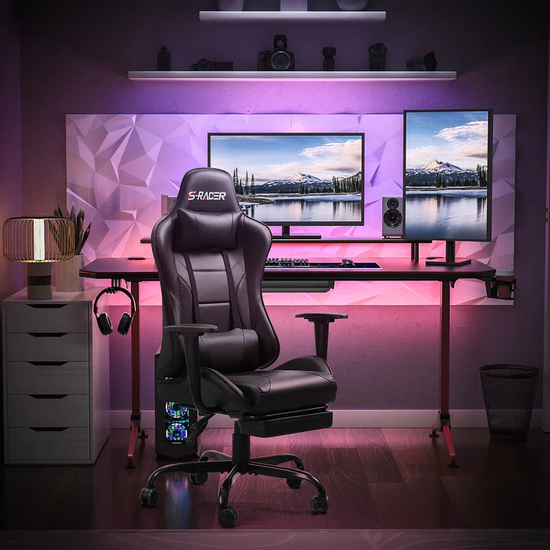 High-Back Massage Adjustable Reclining Ergonomic Faux Leather Swiveling PC & Racing Game Chair with Footrest