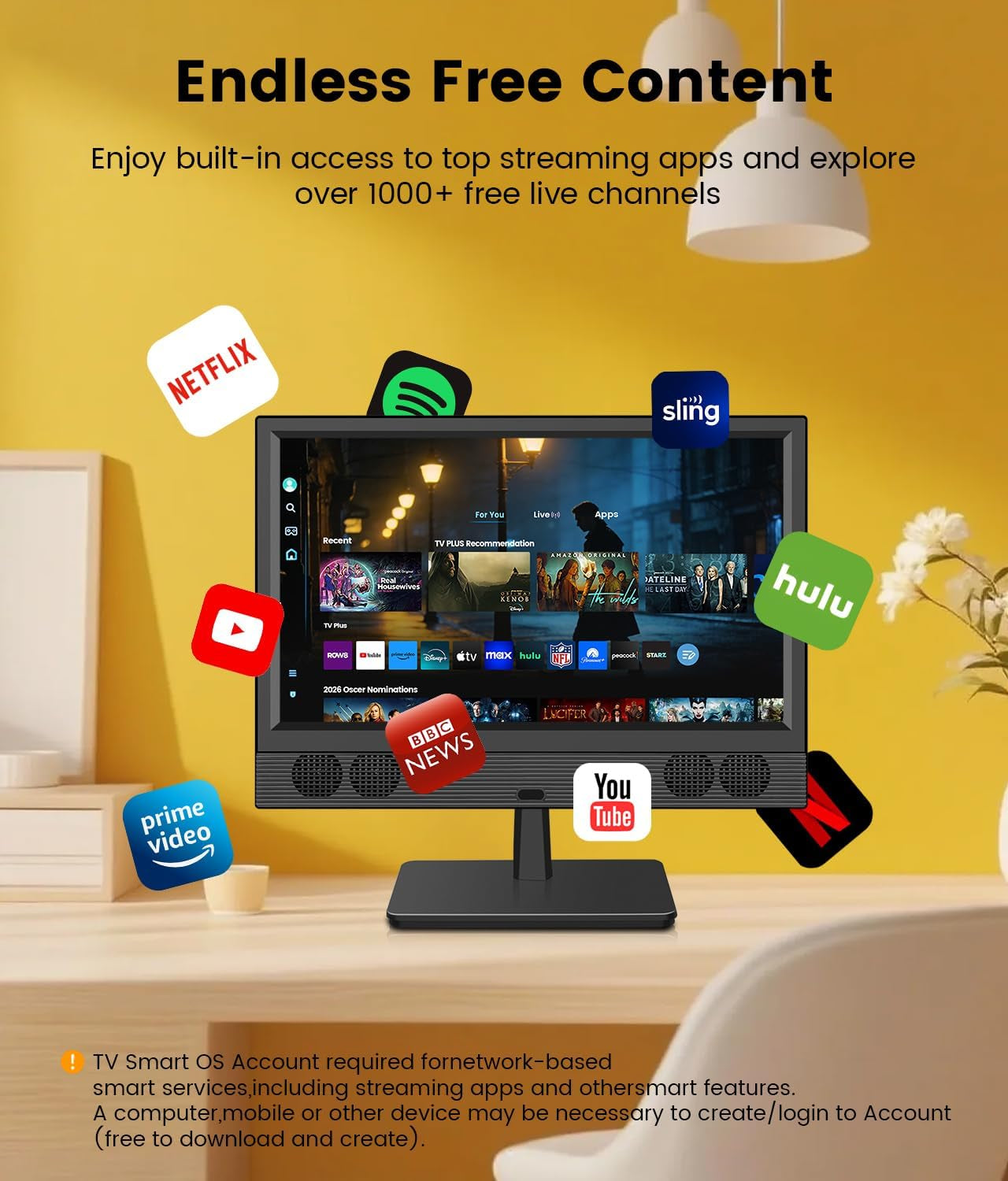 15.6 Inch Small Smart TV - Full HD 1080P Compact Flat Screen Smart Television with Wi/Fi, Bluetooth, Voice Remote for Kitchen, Bedroom, RV